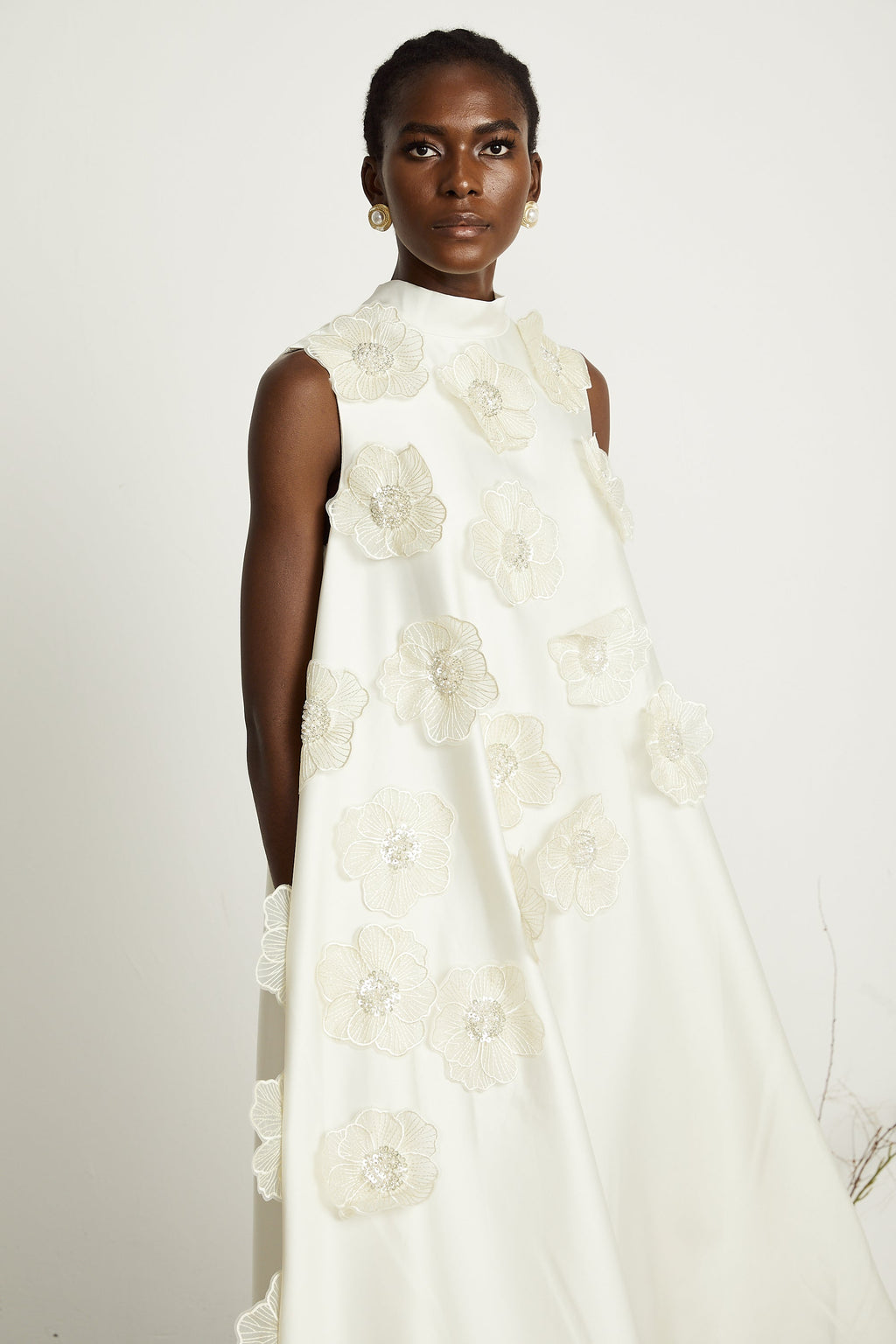 Miss Rosier Emilie White Sleeveless Floral Applique Maxi Dress