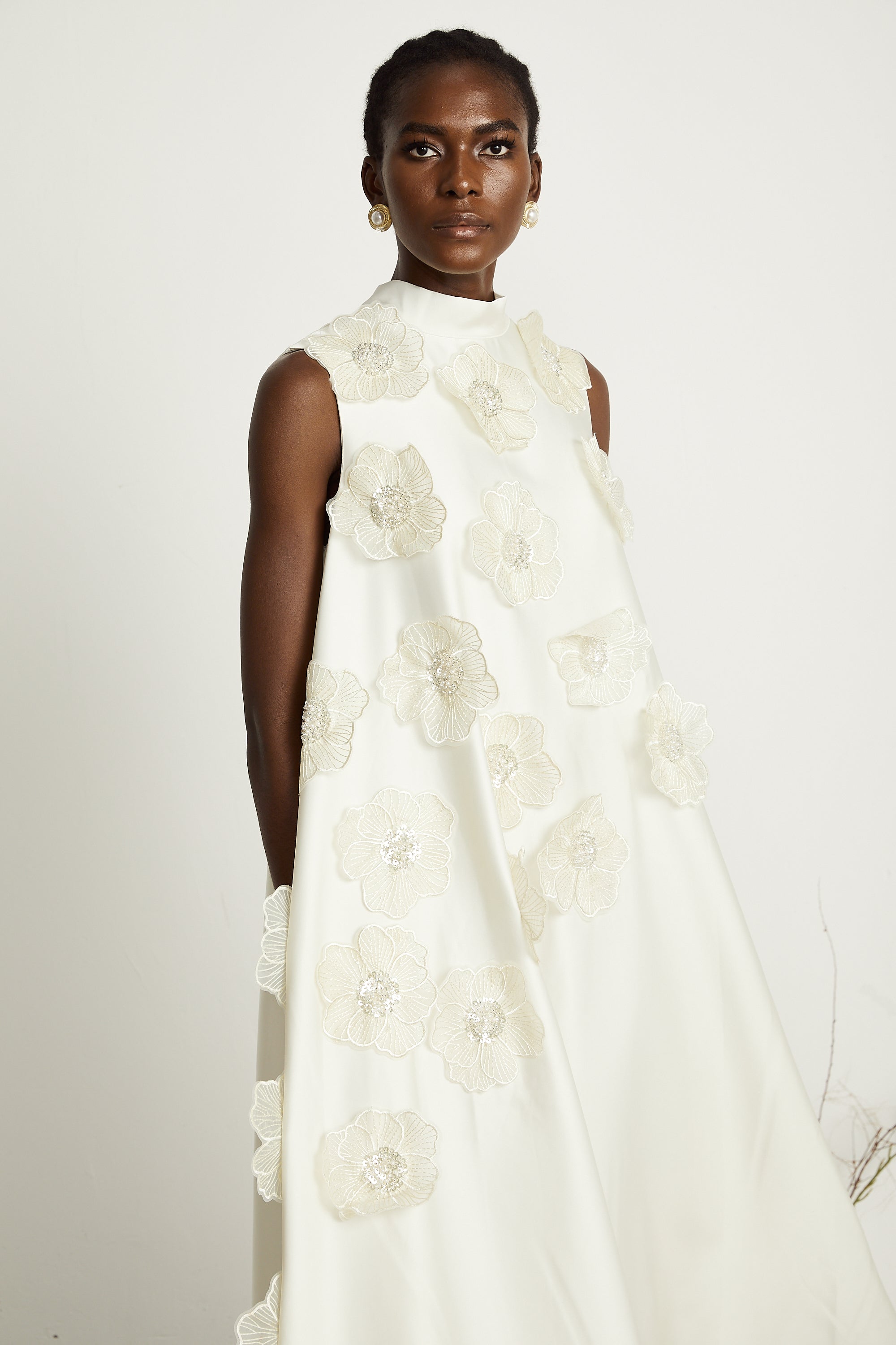 Miss Rosier Emilie White Sleeveless Floral Applique Maxi Dress