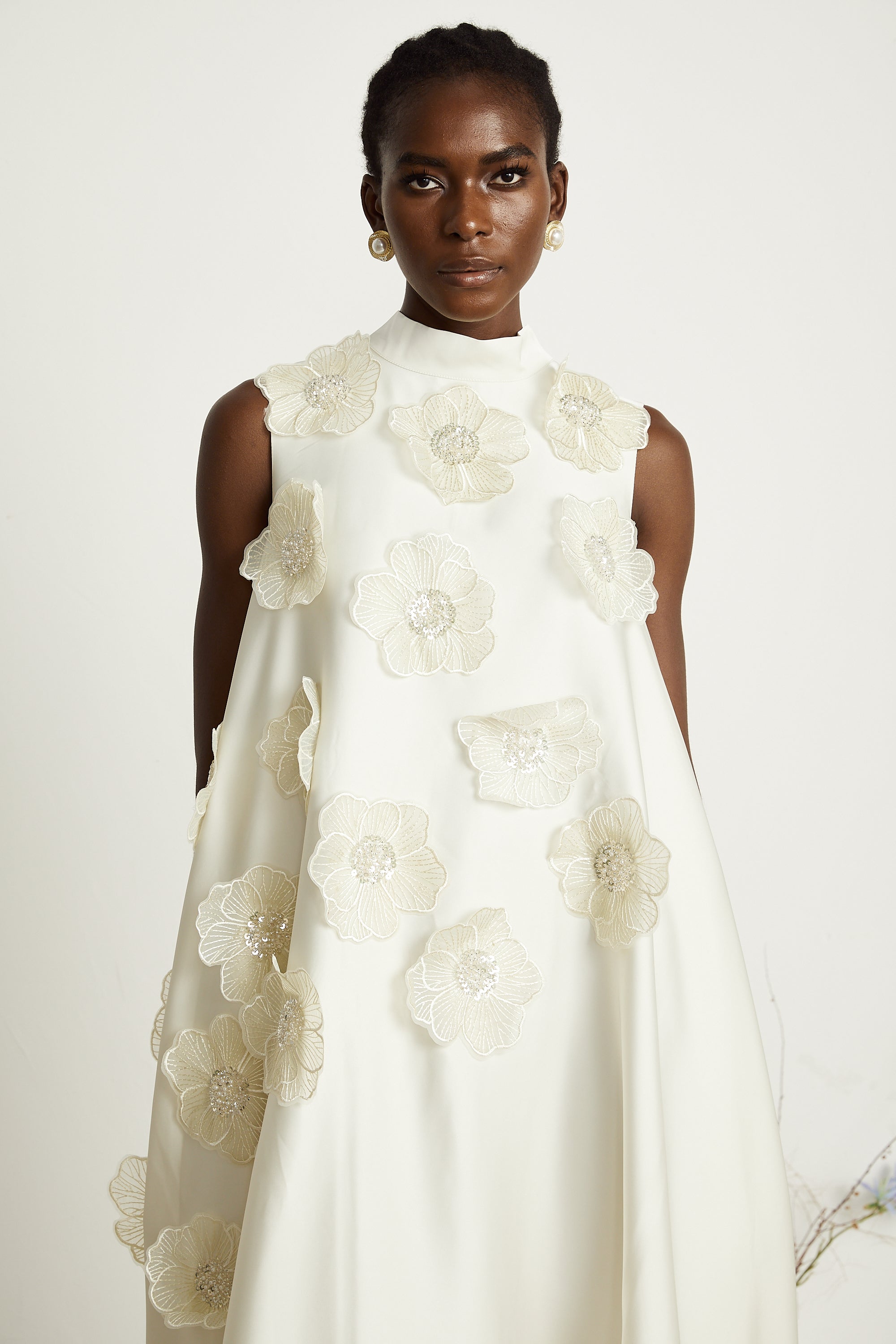 Miss Rosier Emilie White Sleeveless Floral Applique Maxi Dress