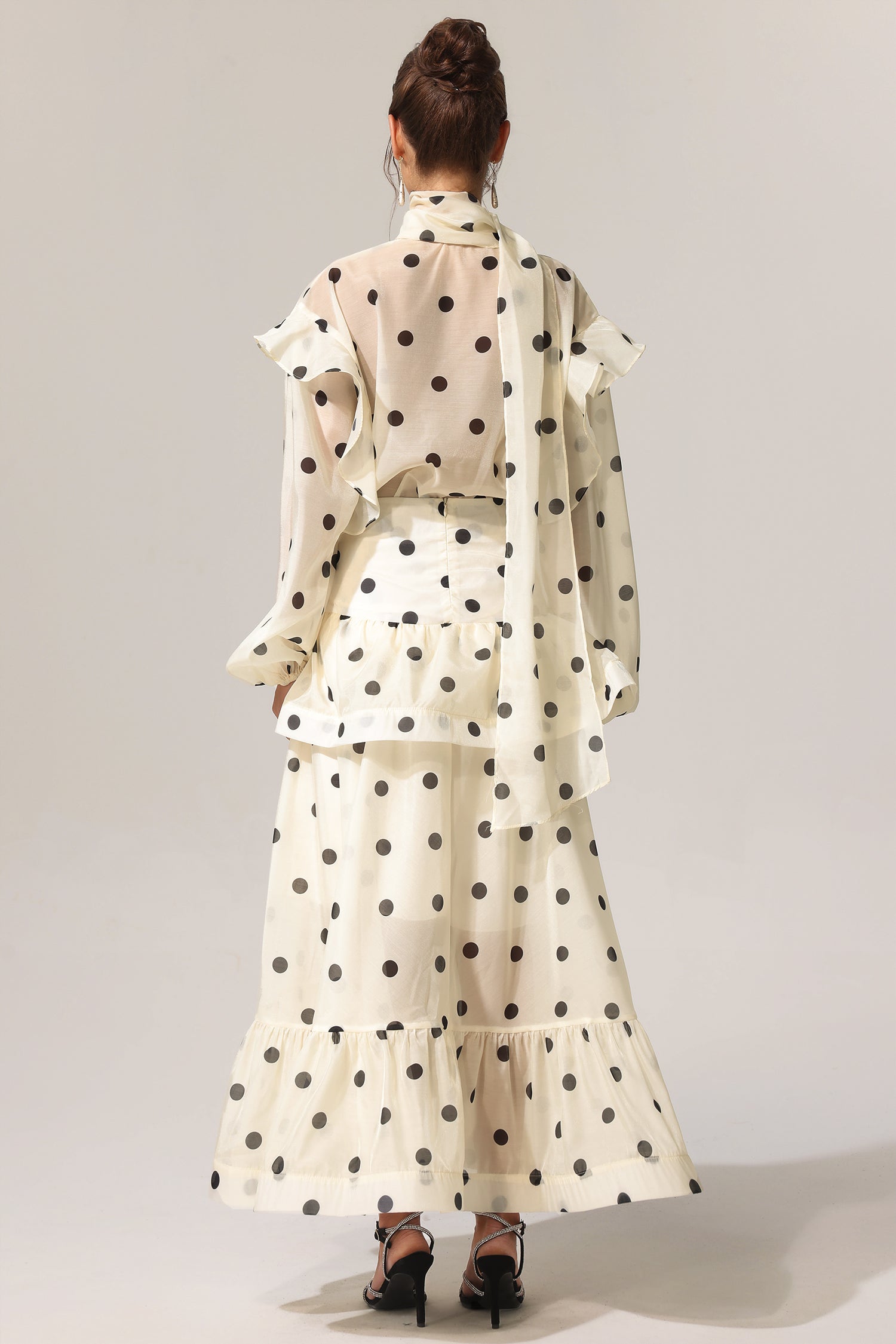 Rode Dot Printed Long Sleeve Top & Skirt Two-Piece Set