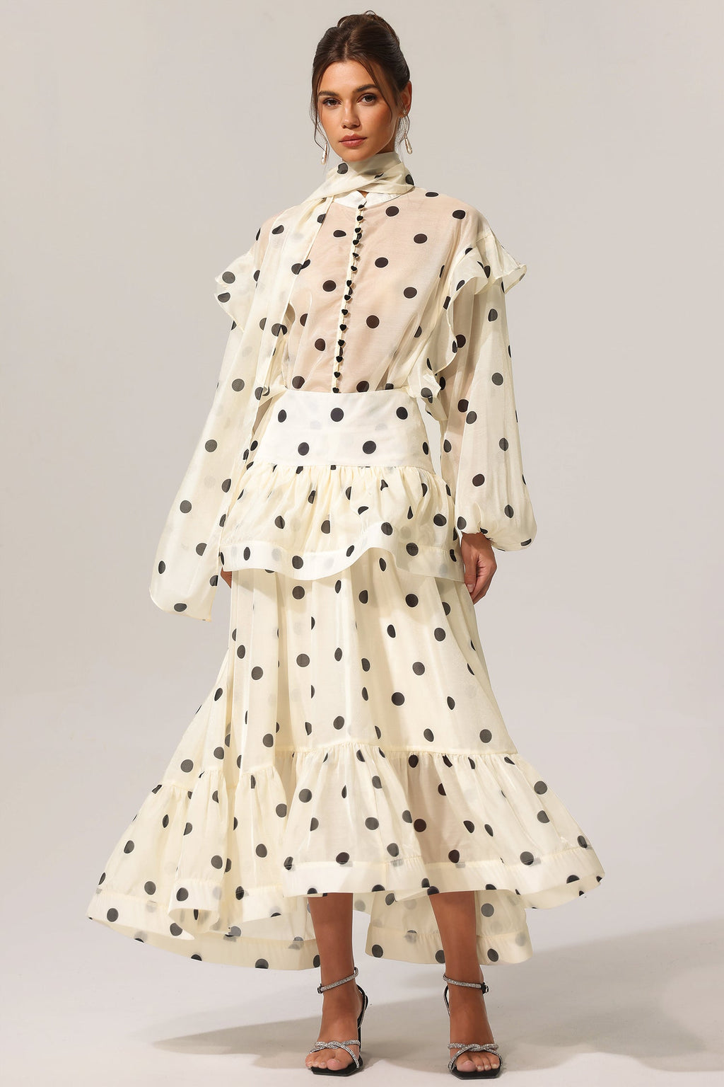 Rode Dot Printed Long Sleeve Top & Skirt Two-Piece Set