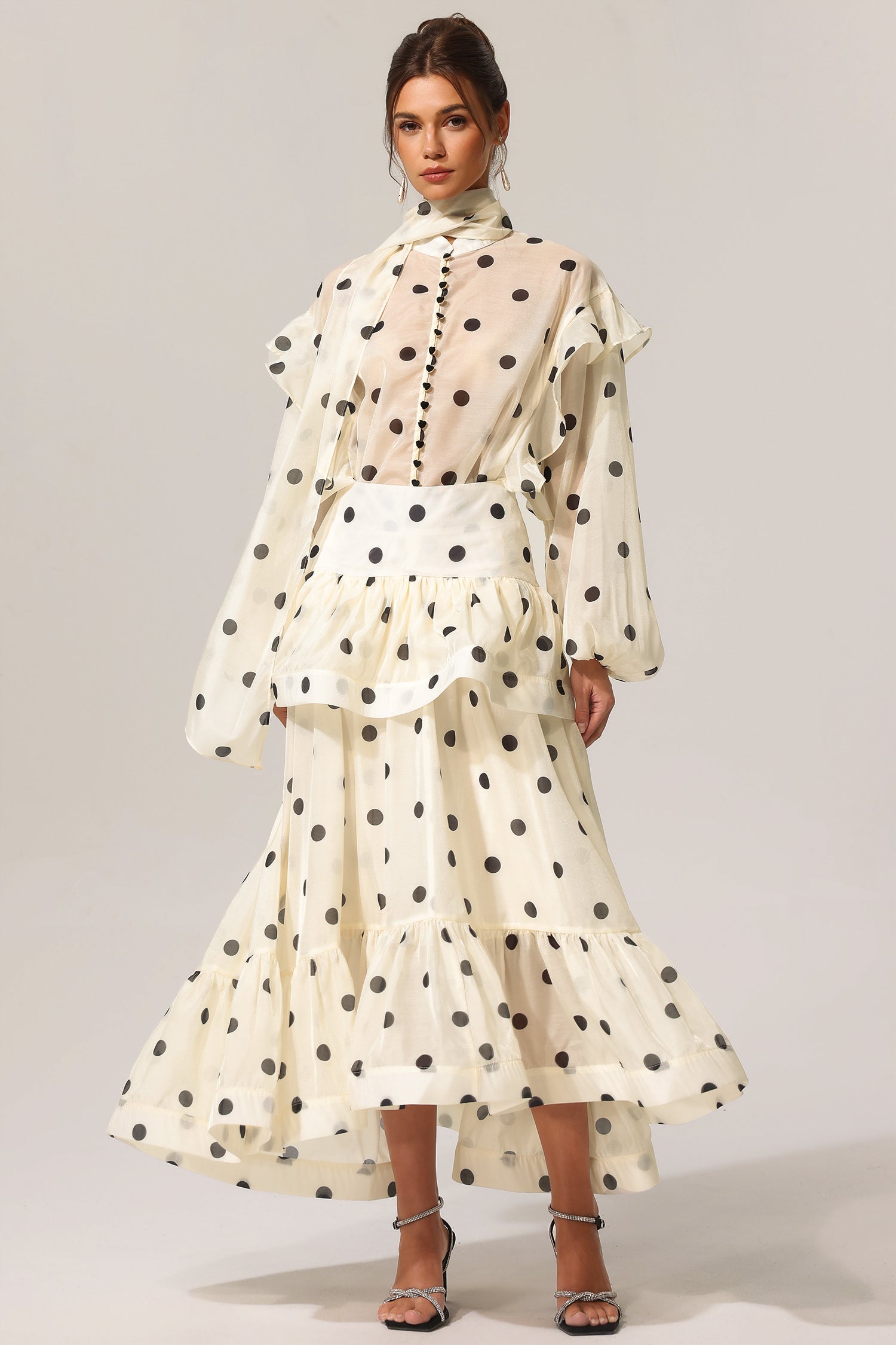 Rode Dot Printed Long Sleeve Top & Skirt Two-Piece Set