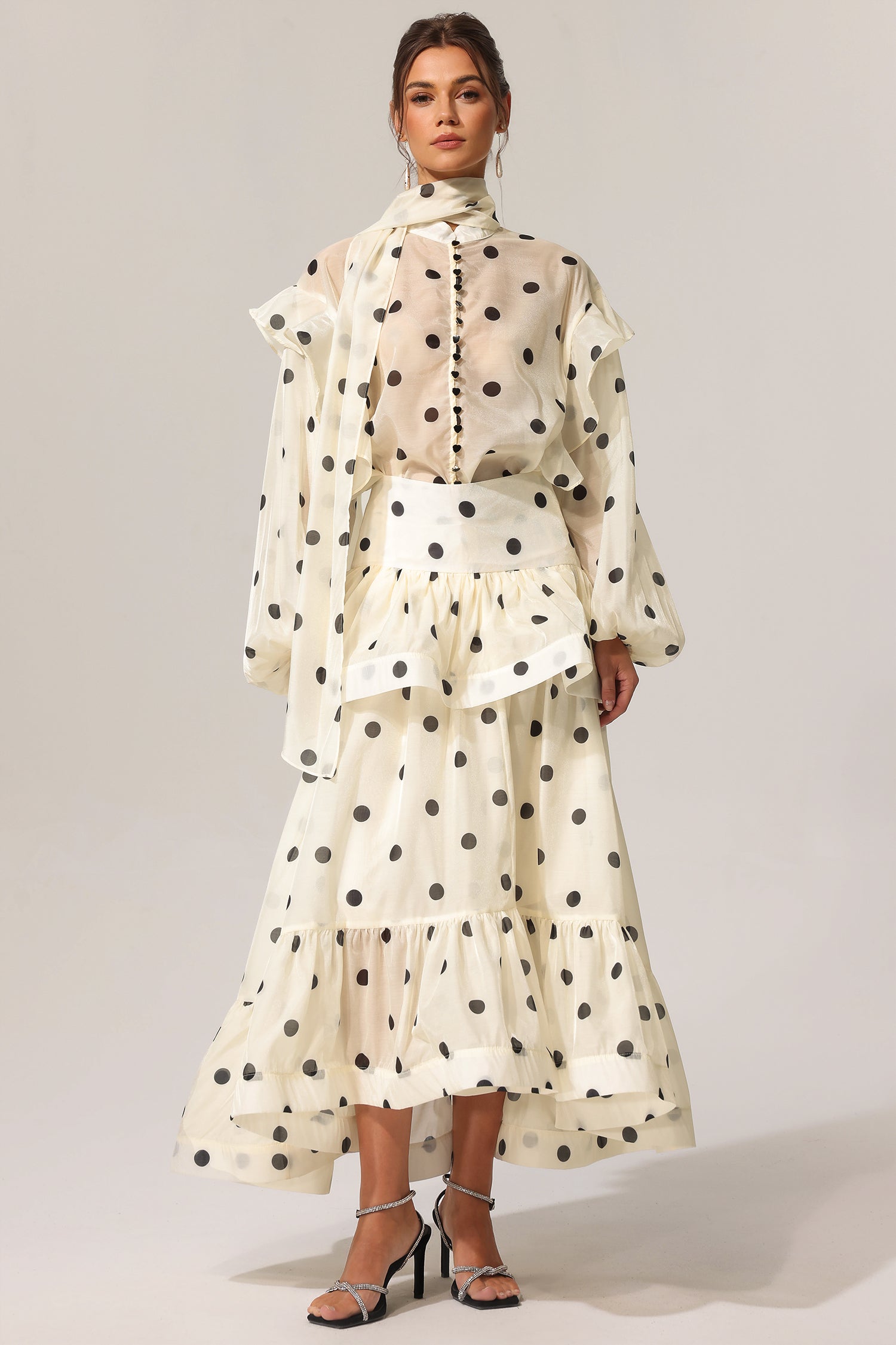 Rode Dot Printed Long Sleeve Top & Skirt Two-Piece Set
