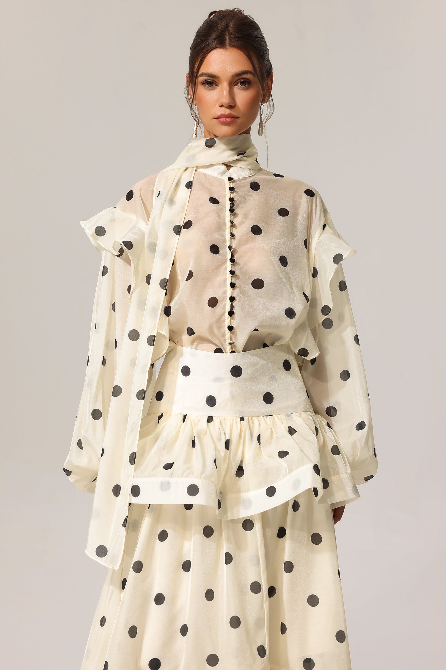 Rode Dot Printed Long Sleeve Top & Skirt Two-Piece Set
