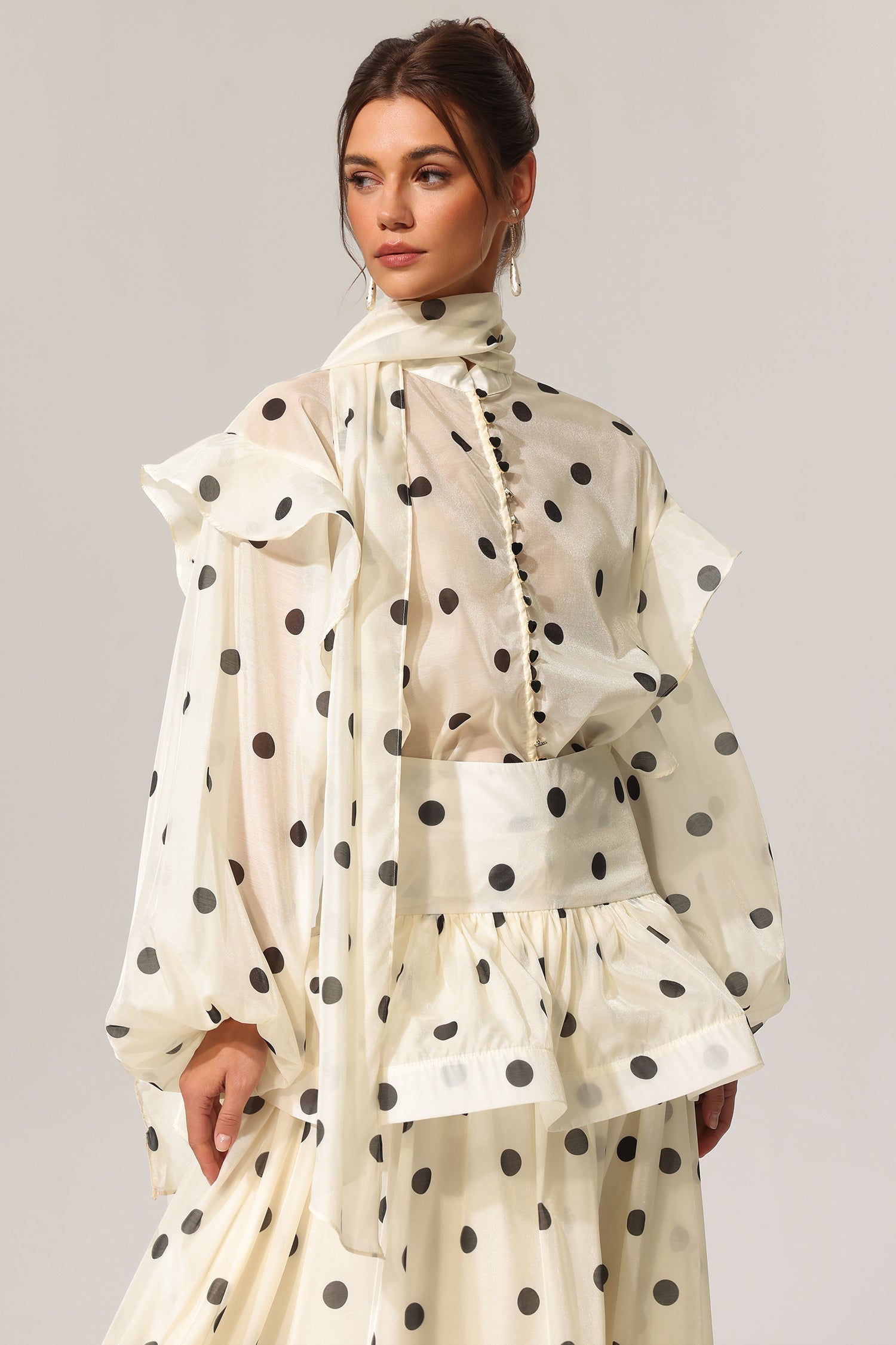 Rode Dot Printed Long Sleeve Top & Skirt Two-Piece Set