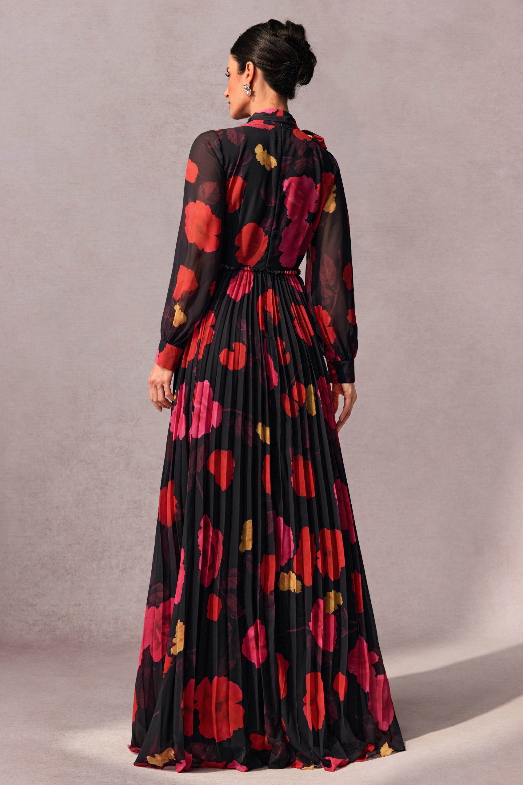 Adela Floral Printed Long Sleeve Maxi Dress with Detachable Scarf