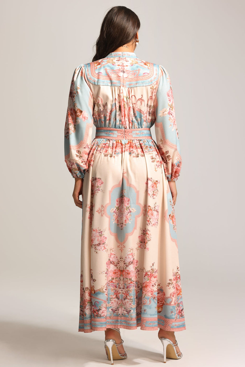 Elegant Floral Printed Maxi Dress: Long Sleeve Flowy Bohemian Style