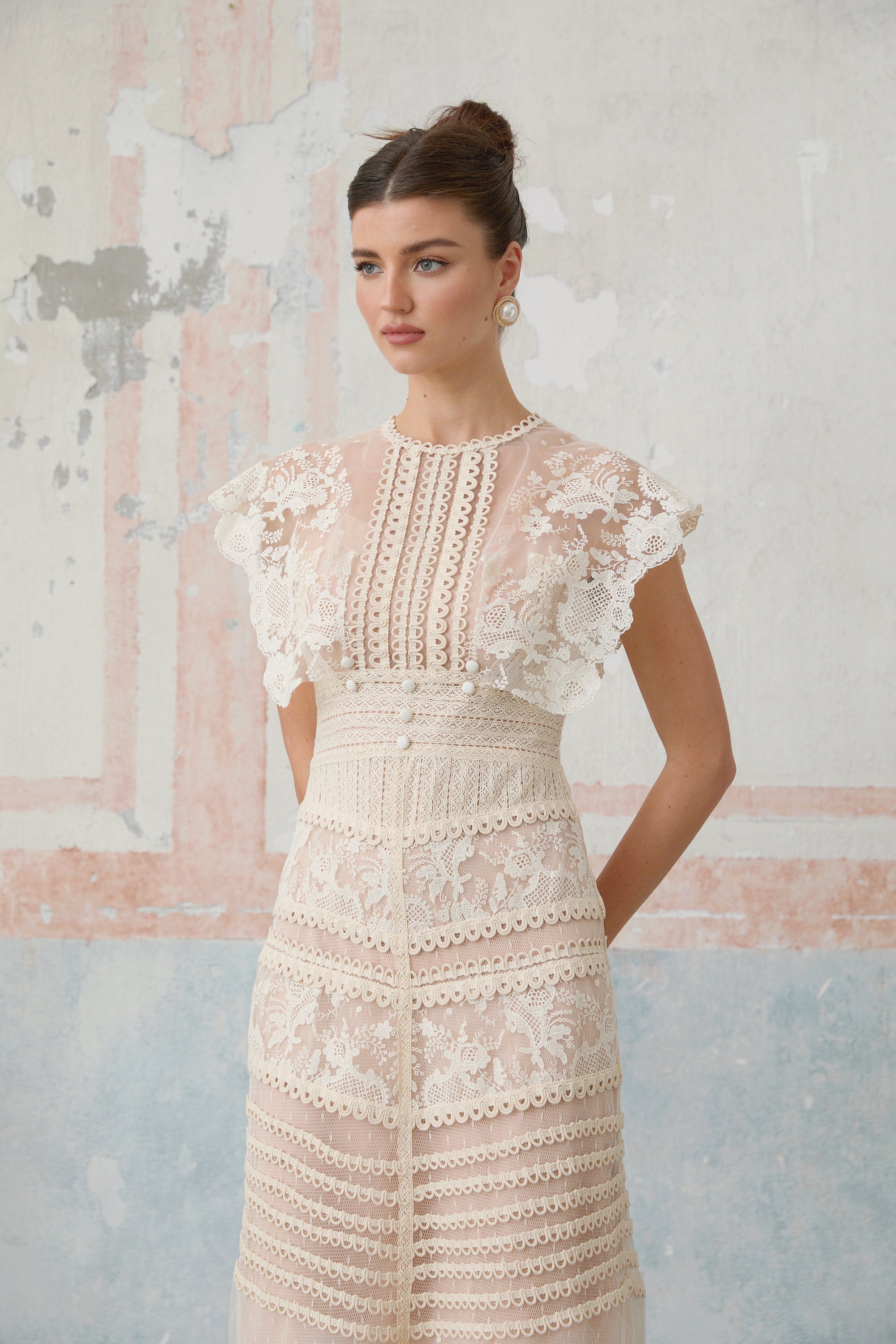 Fleur Floral Embroidered Lace Midi Dress Elegant Sheer Mesh Party Gown
