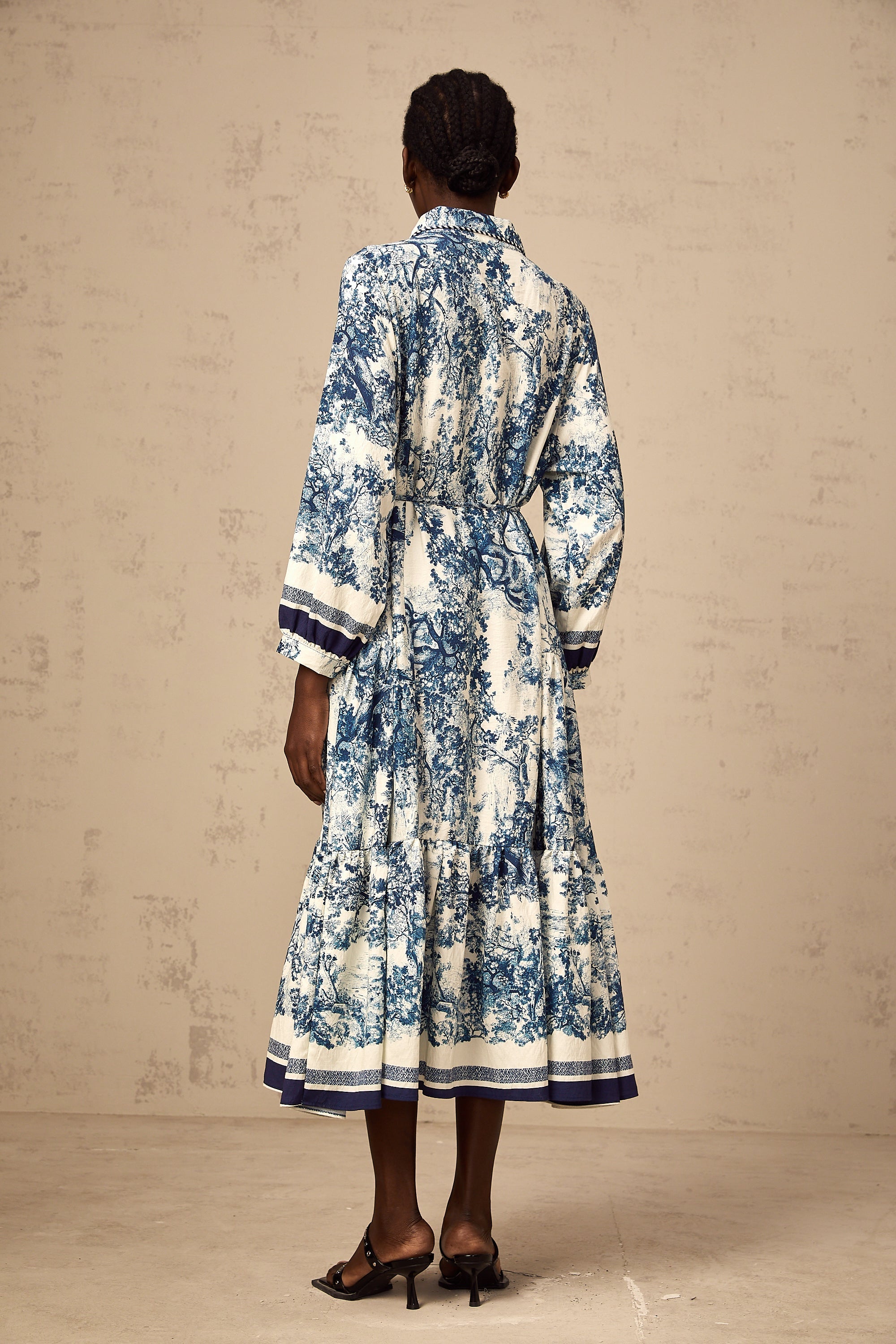 Adelaide Blue Graphic Print Midi Dress - Elegant, Flowy, and Comfortable