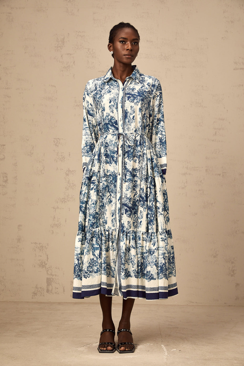 Adelaide Blue Graphic Print Midi Dress - Elegant, Flowy, and Comfortable