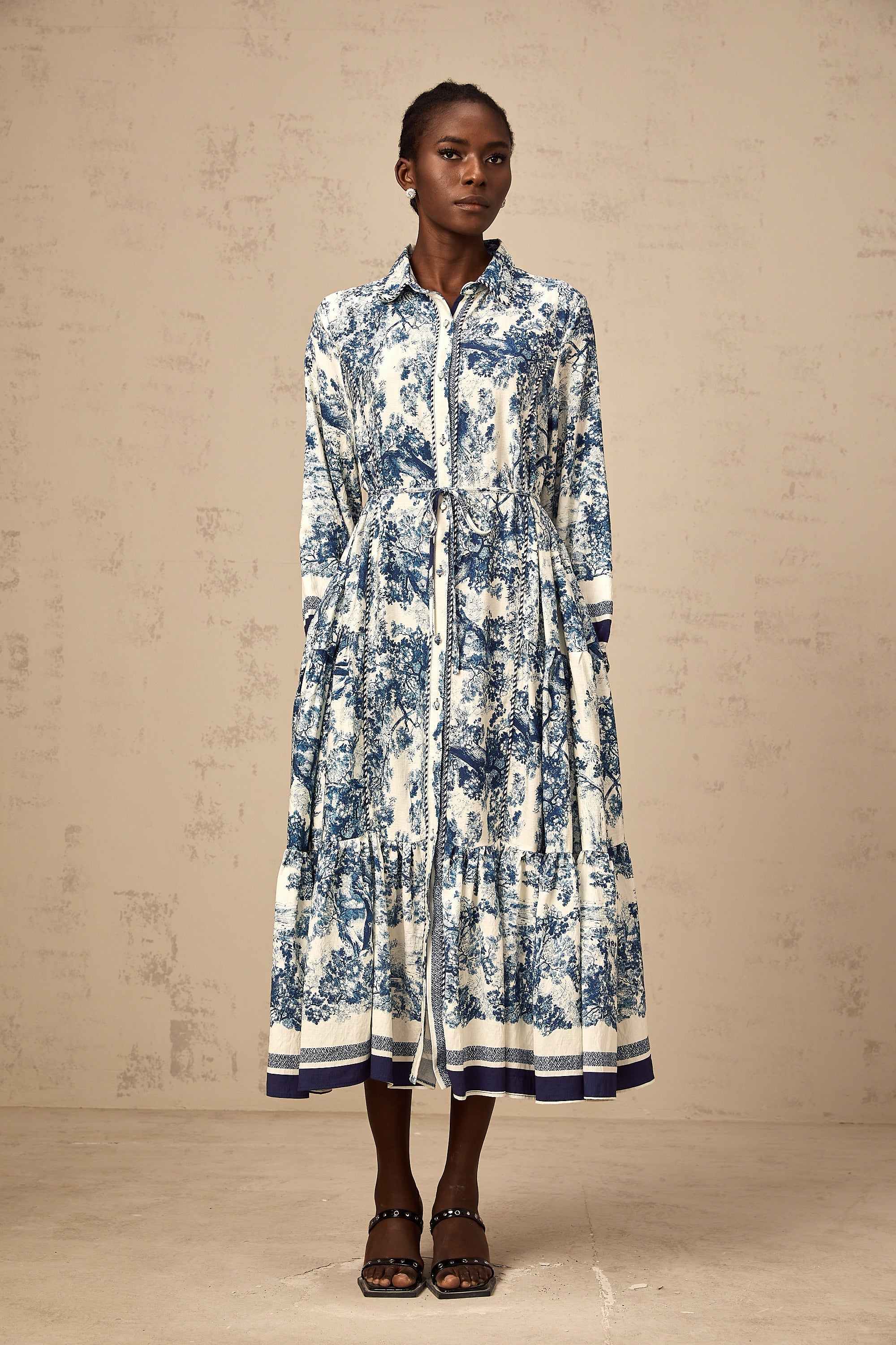 Adelaide Blue Graphic Print Midi Dress - Elegant, Flowy, and Comfortable