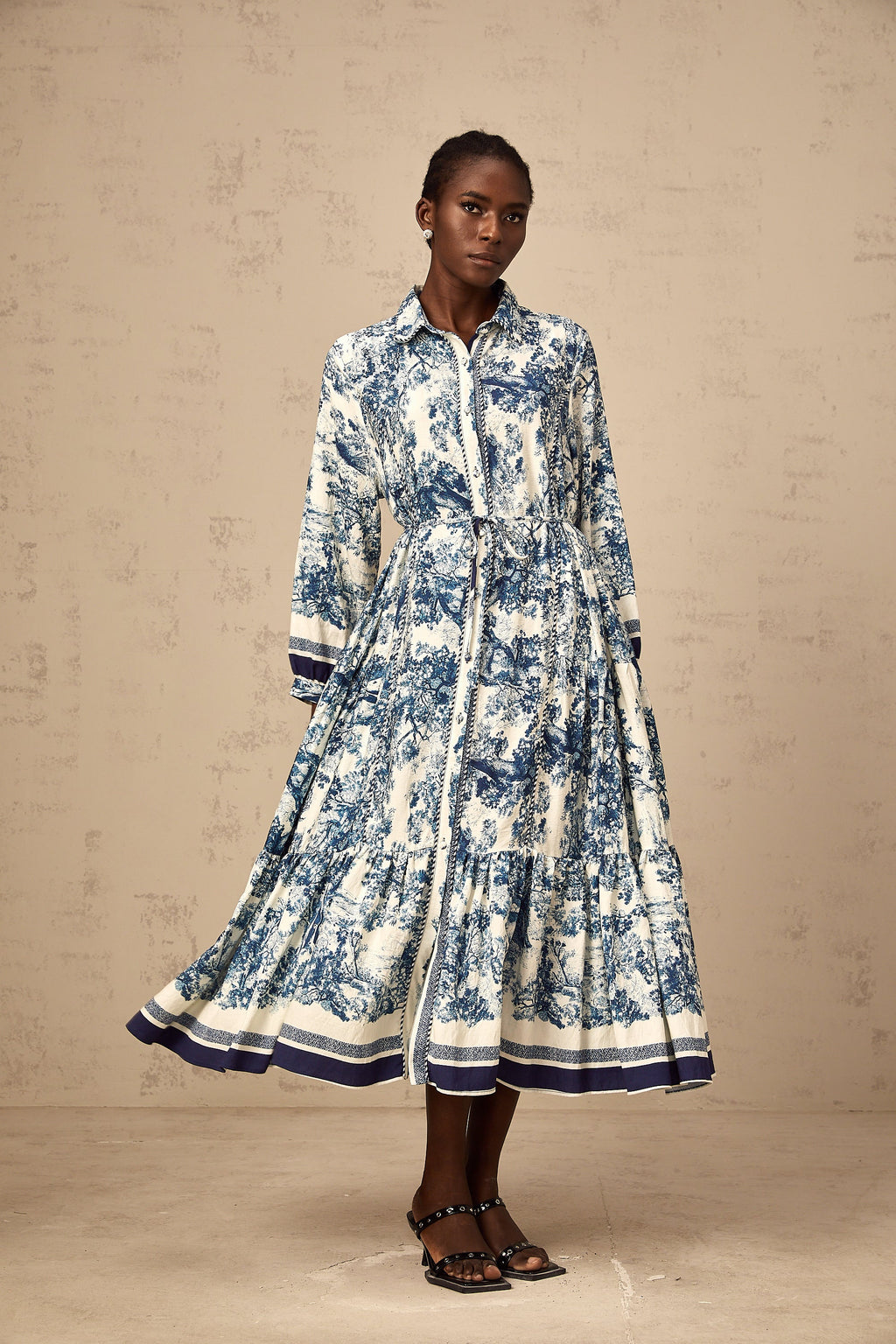 Adelaide Blue Graphic Print Midi Dress - Elegant, Flowy, and Comfortable