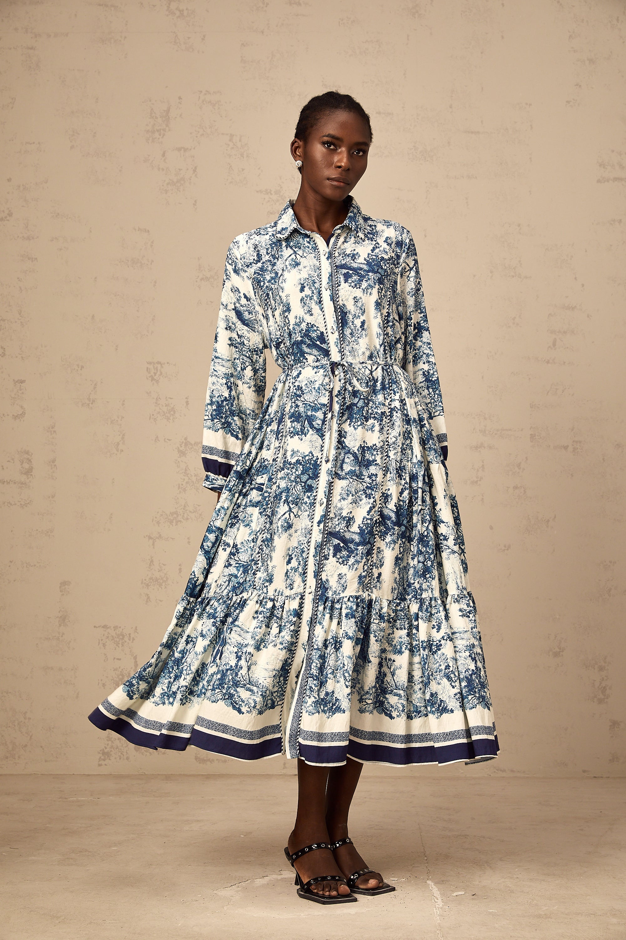 Adelaide Blue Graphic Print Midi Dress - Elegant, Flowy, and Comfortable