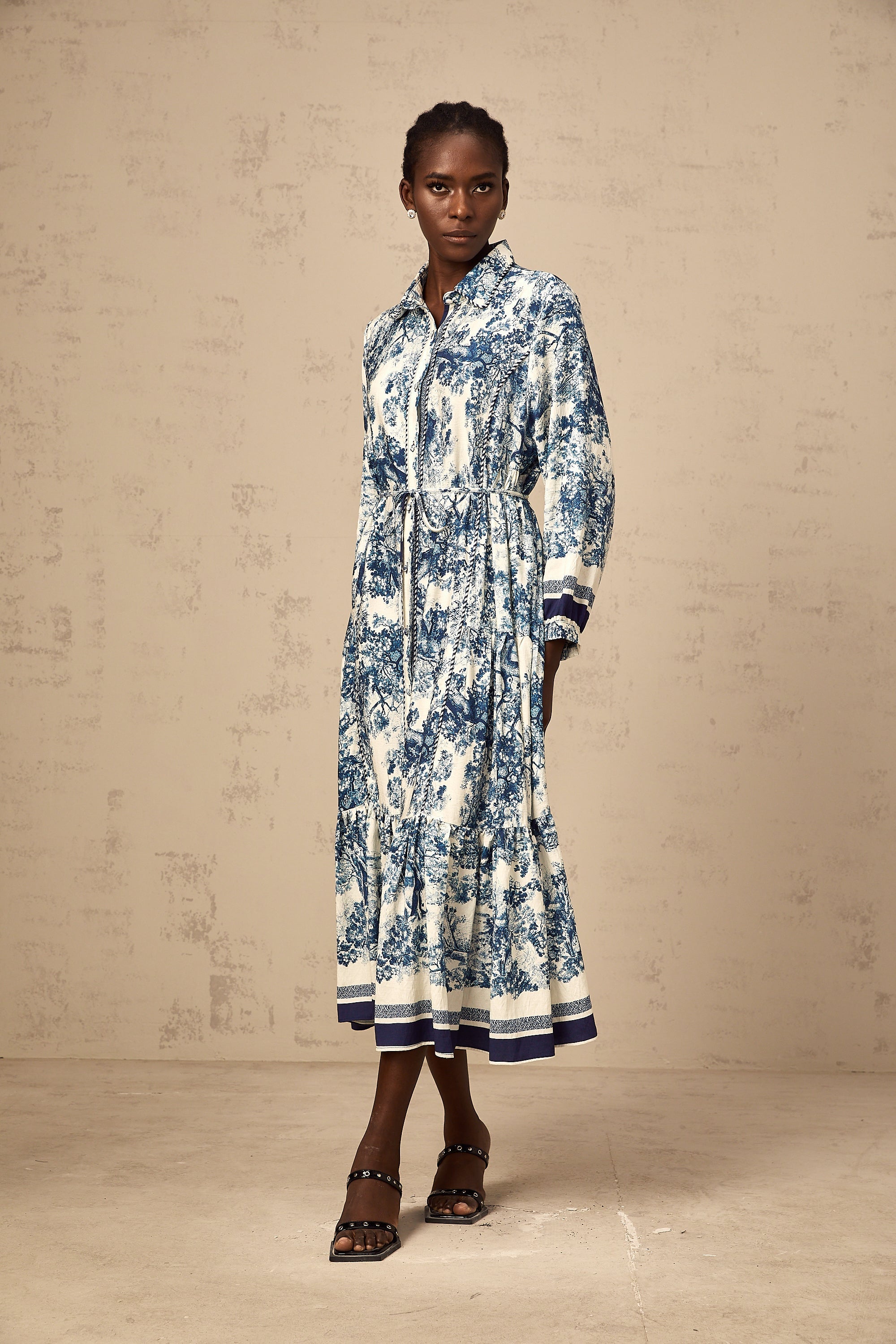 Adelaide Blue Graphic Print Midi Dress - Elegant, Flowy, and Comfortable
