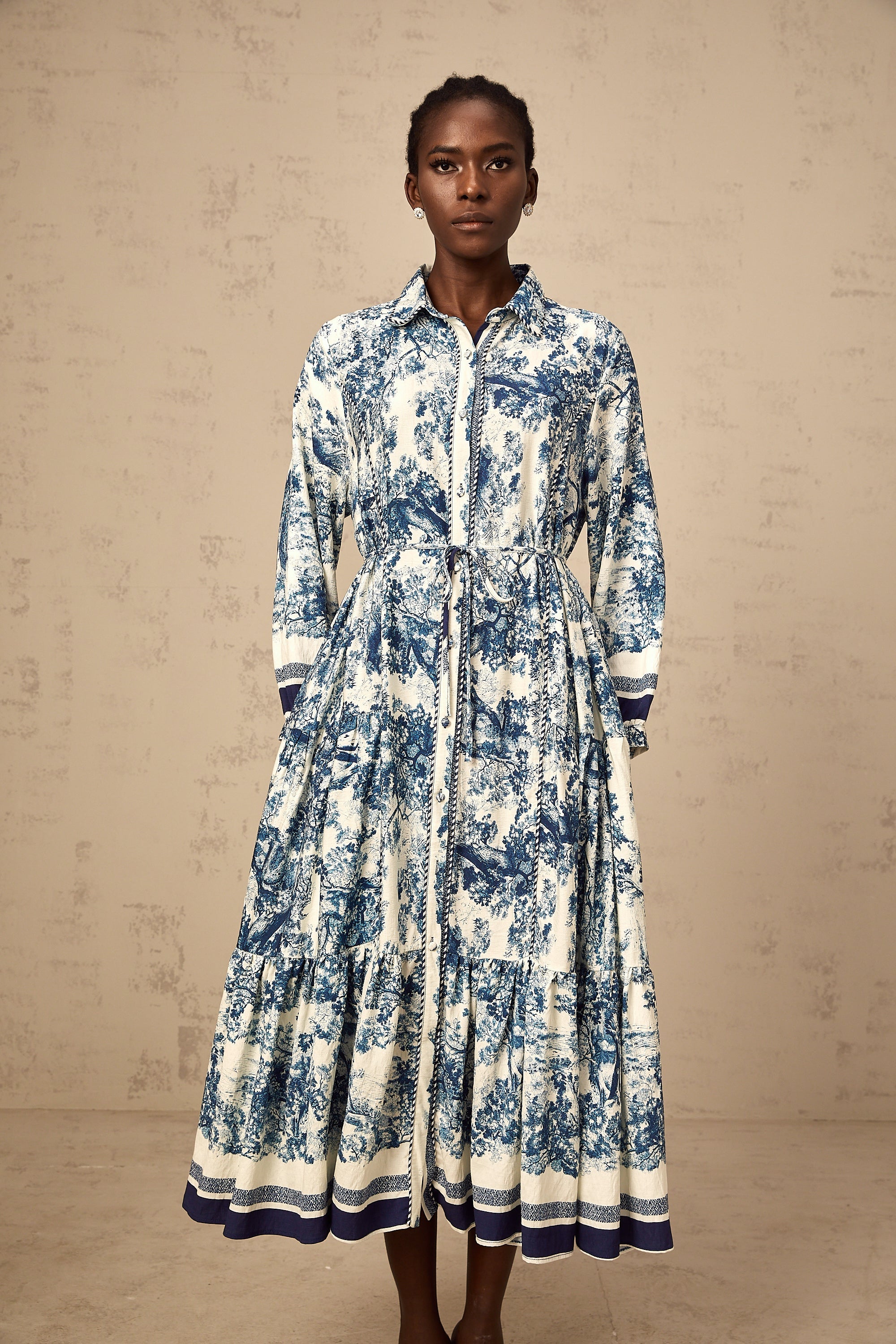 Adelaide Blue Graphic Print Midi Dress - Elegant, Flowy, and Comfortable