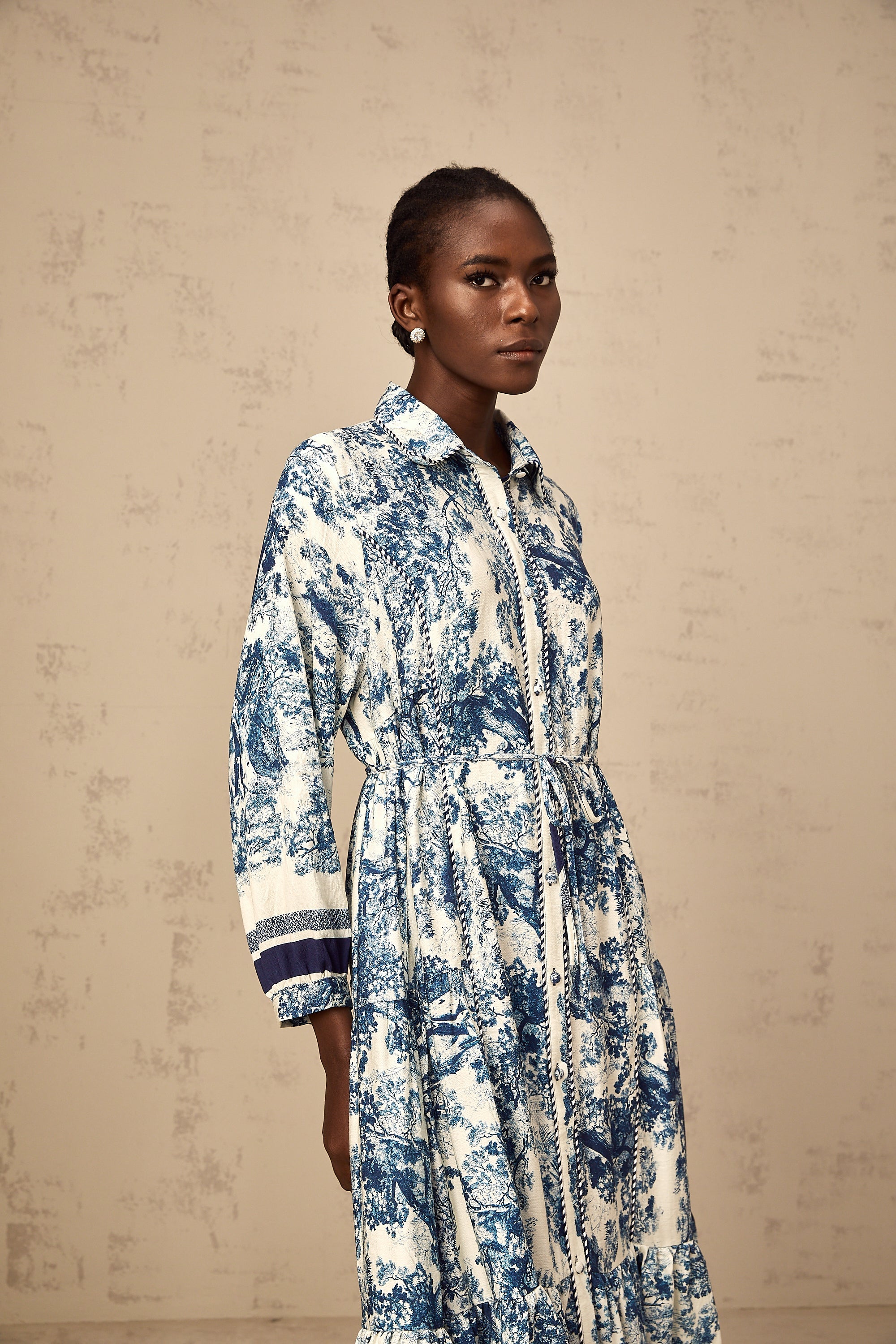 Adelaide Blue Graphic Print Midi Dress - Elegant, Flowy, and Comfortable