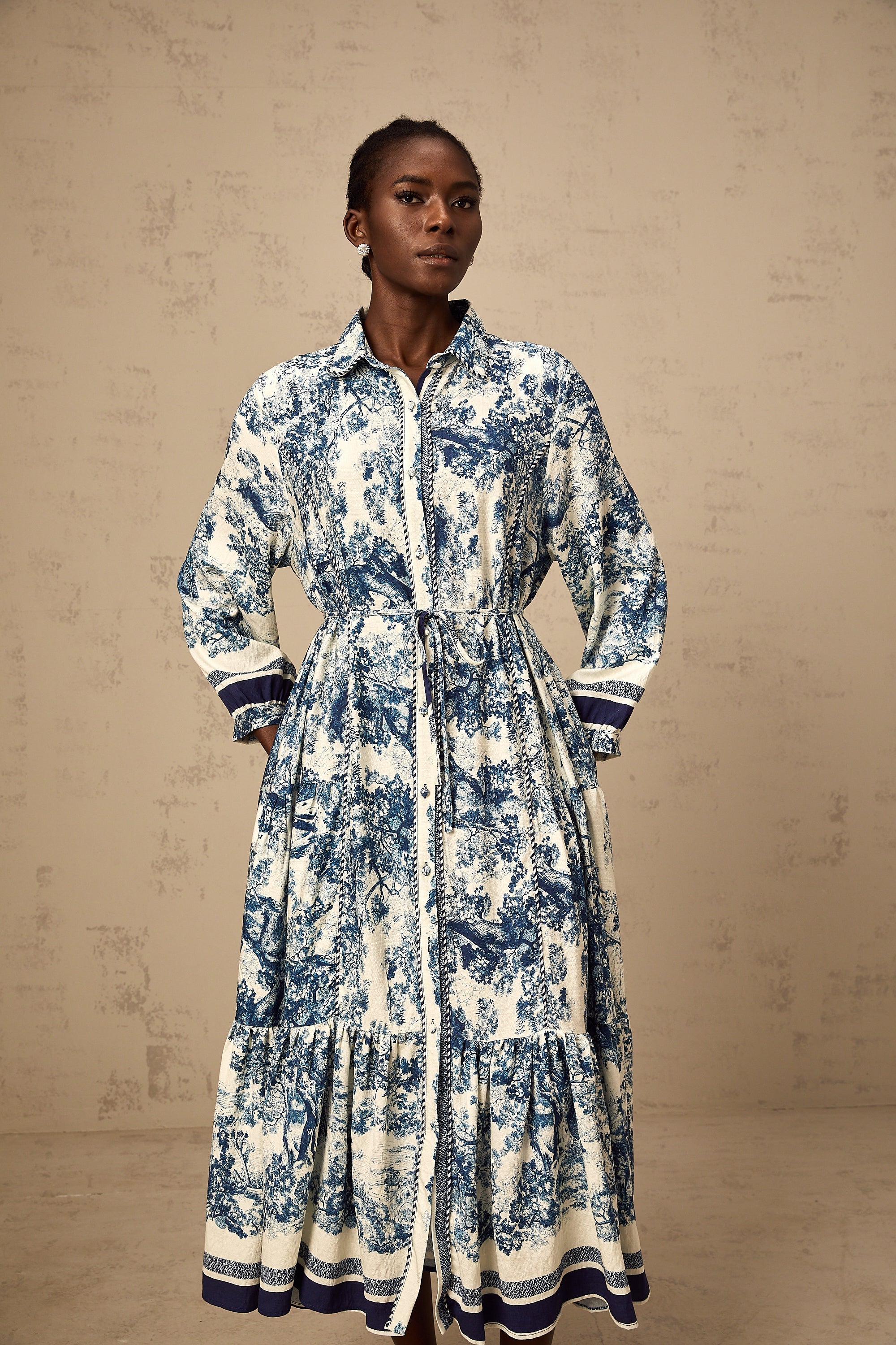 Adelaide Blue Graphic Print Midi Dress - Elegant, Flowy, and Comfortable