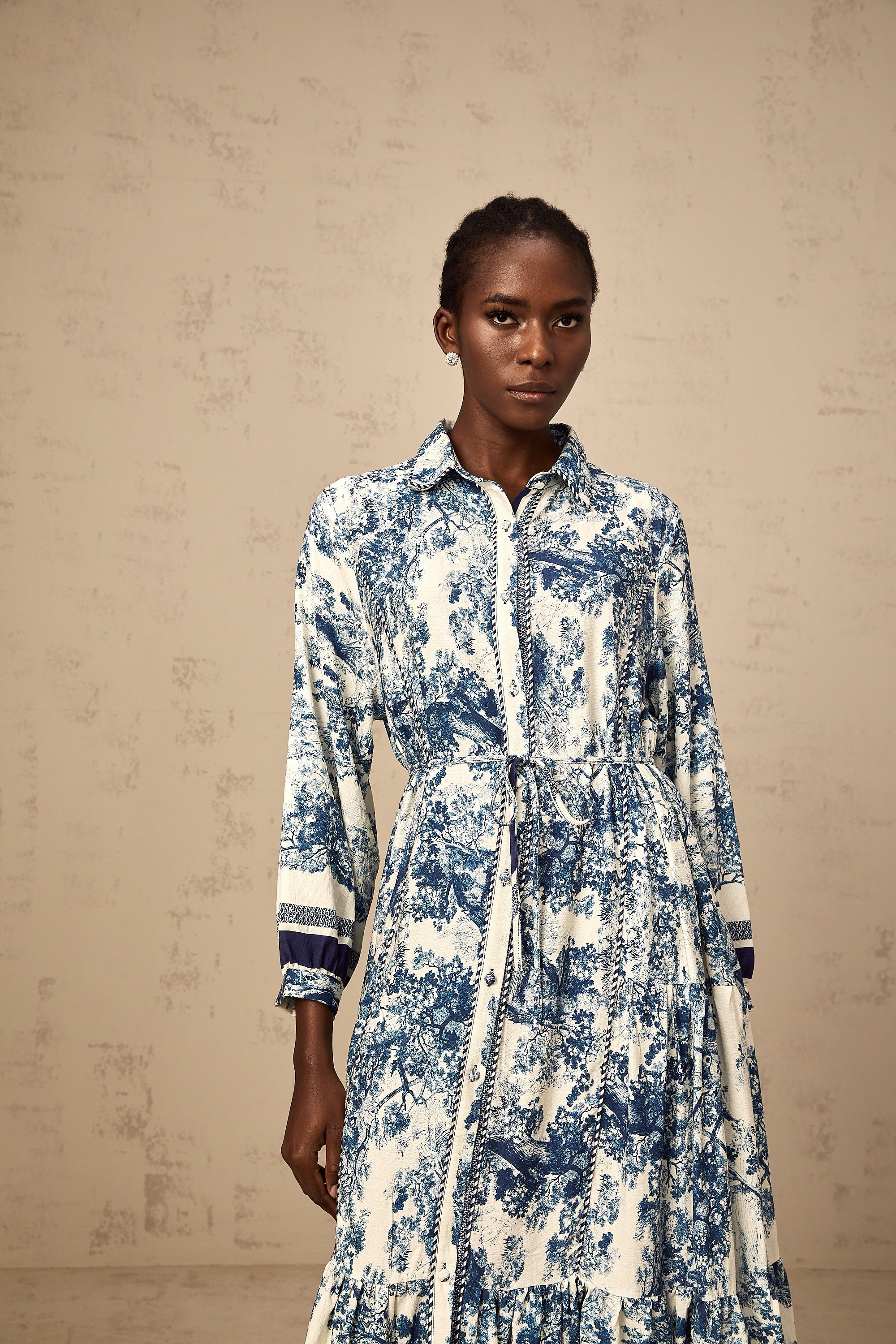 Adelaide Blue Graphic Print Midi Dress - Elegant, Flowy, and Comfortable