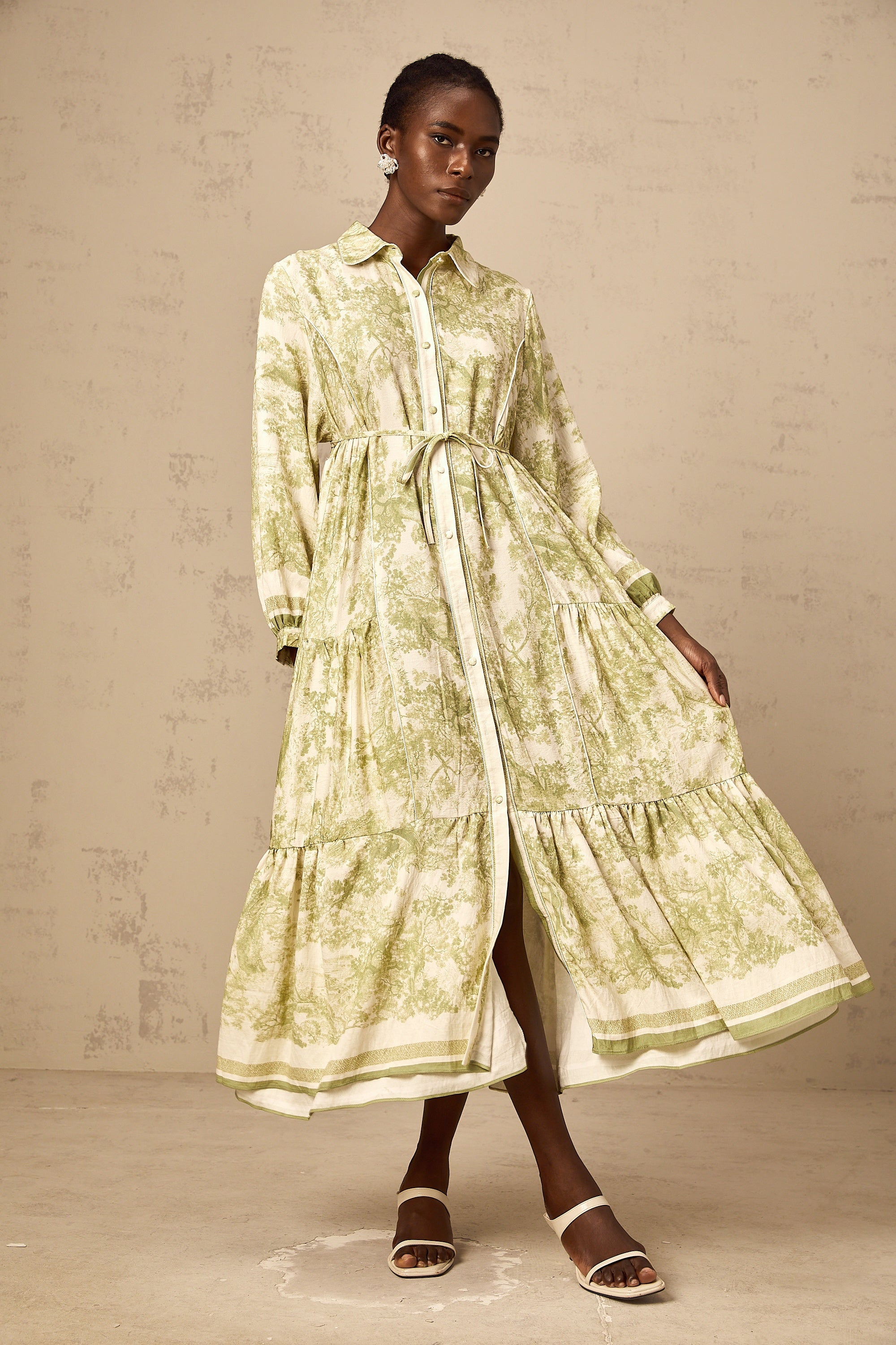 Adelaide Graphic Print Midi Dress: Elegant, Flowing, Comfortable, and Stylish Green Attire
