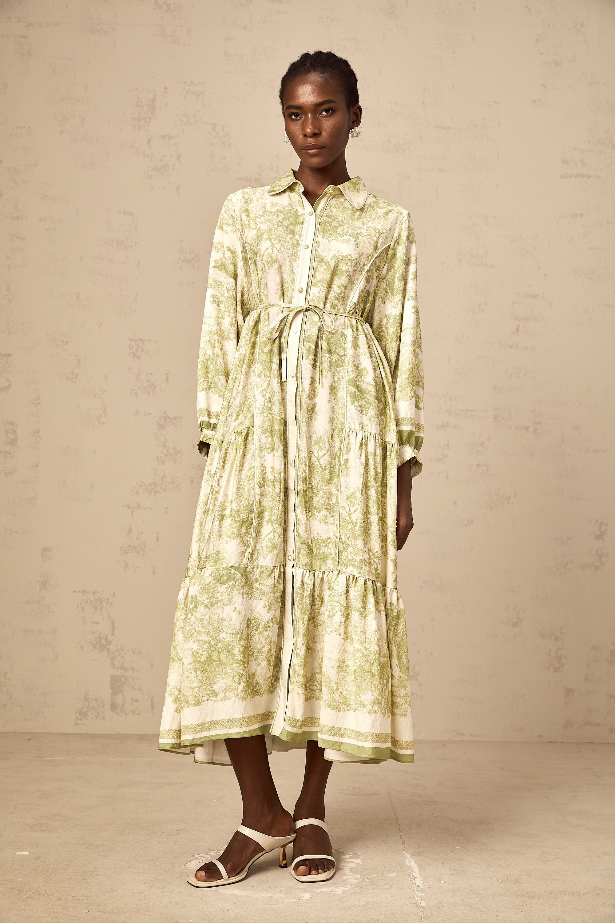 Adelaide Graphic Print Midi Dress: Elegant, Flowing, Comfortable, and Stylish Green Attire