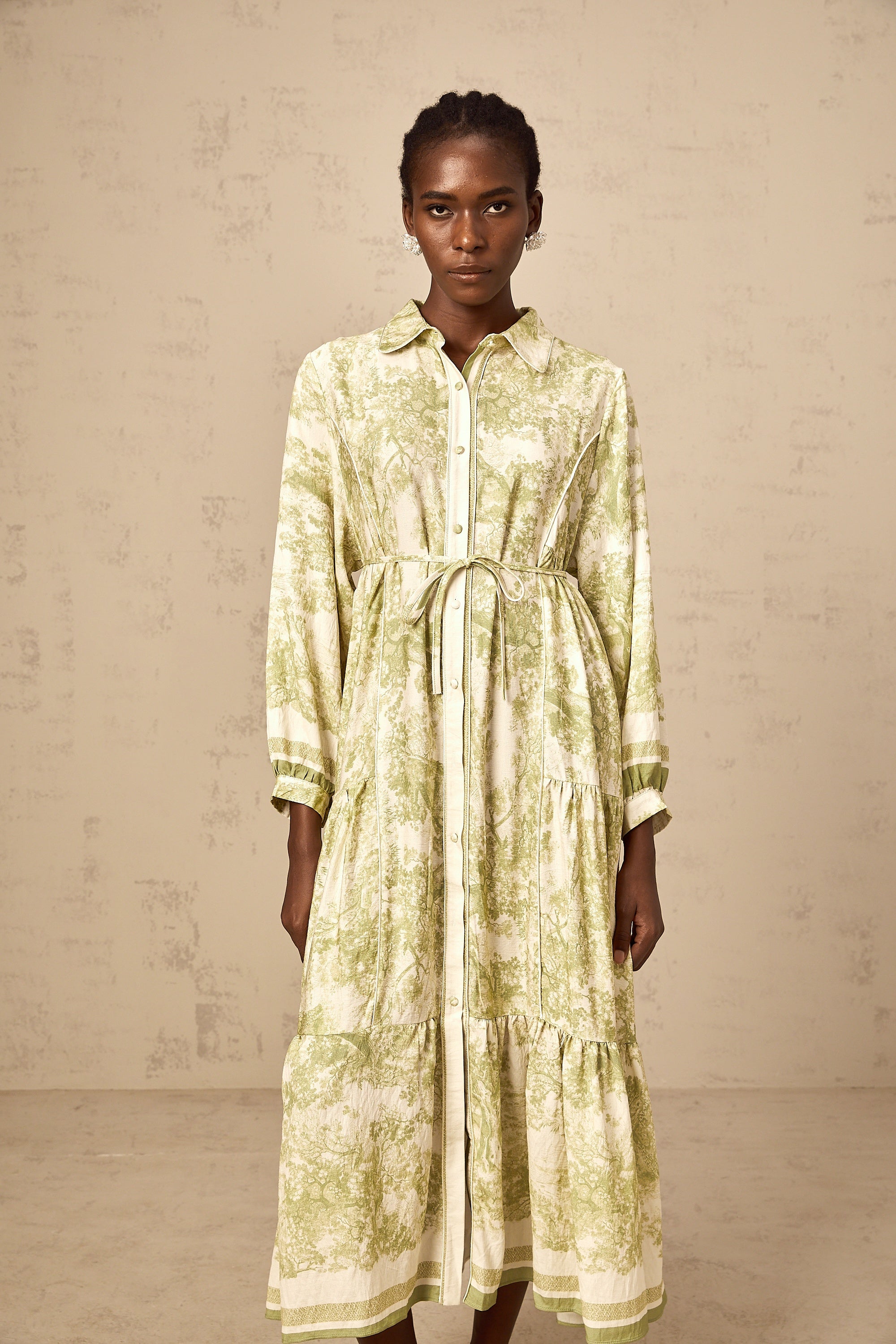 Adelaide Graphic Print Midi Dress: Elegant, Flowing, Comfortable, and Stylish Green Attire