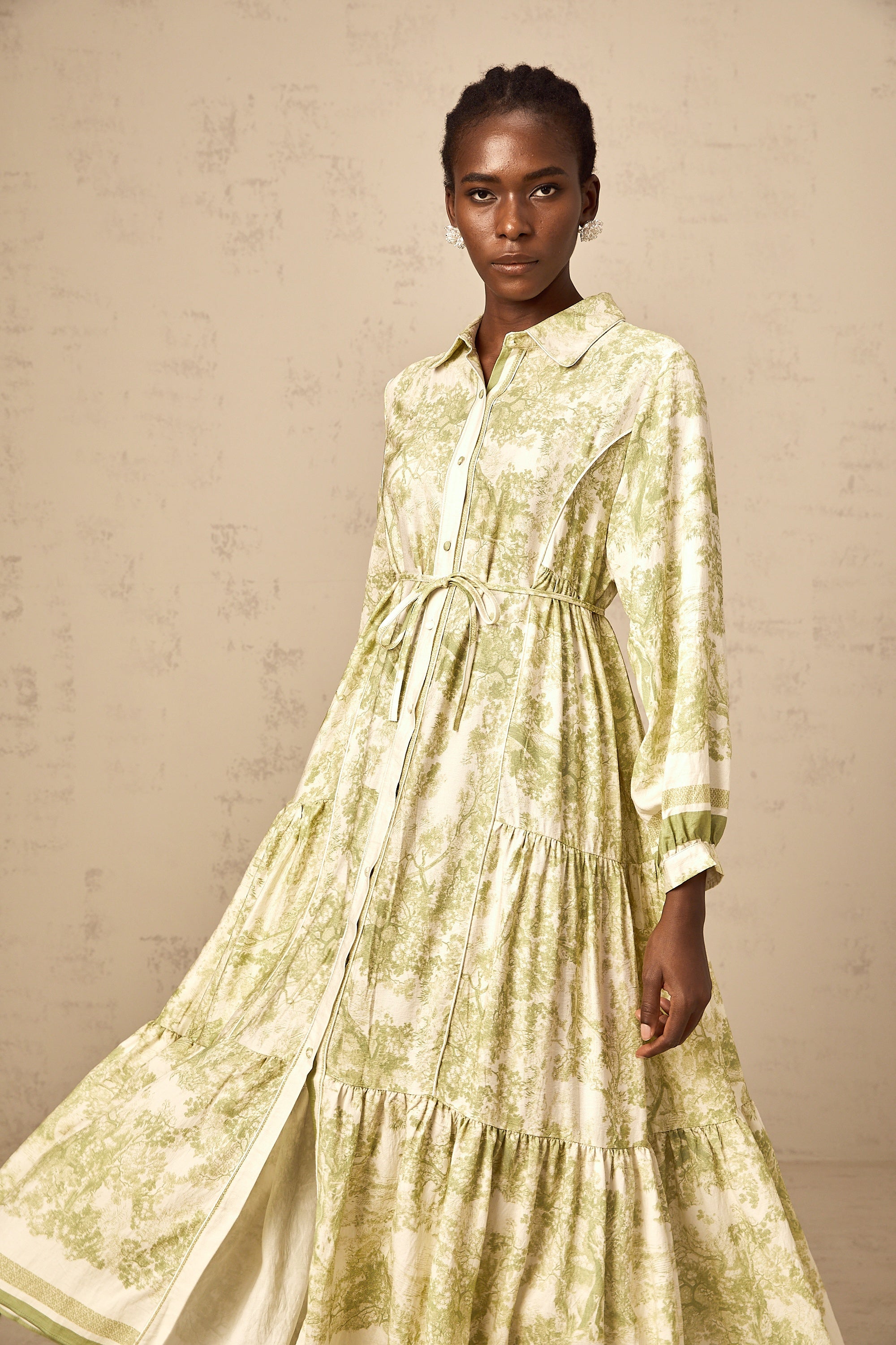Adelaide Graphic Print Midi Dress: Elegant, Flowing, Comfortable, and Stylish Green Attire