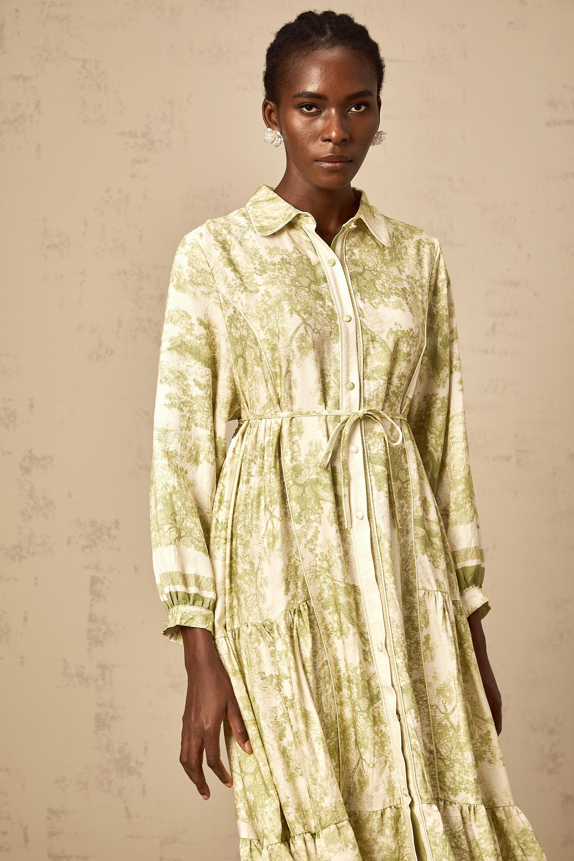 Adelaide Graphic Print Midi Dress: Elegant, Flowing, Comfortable, and Stylish Green Attire