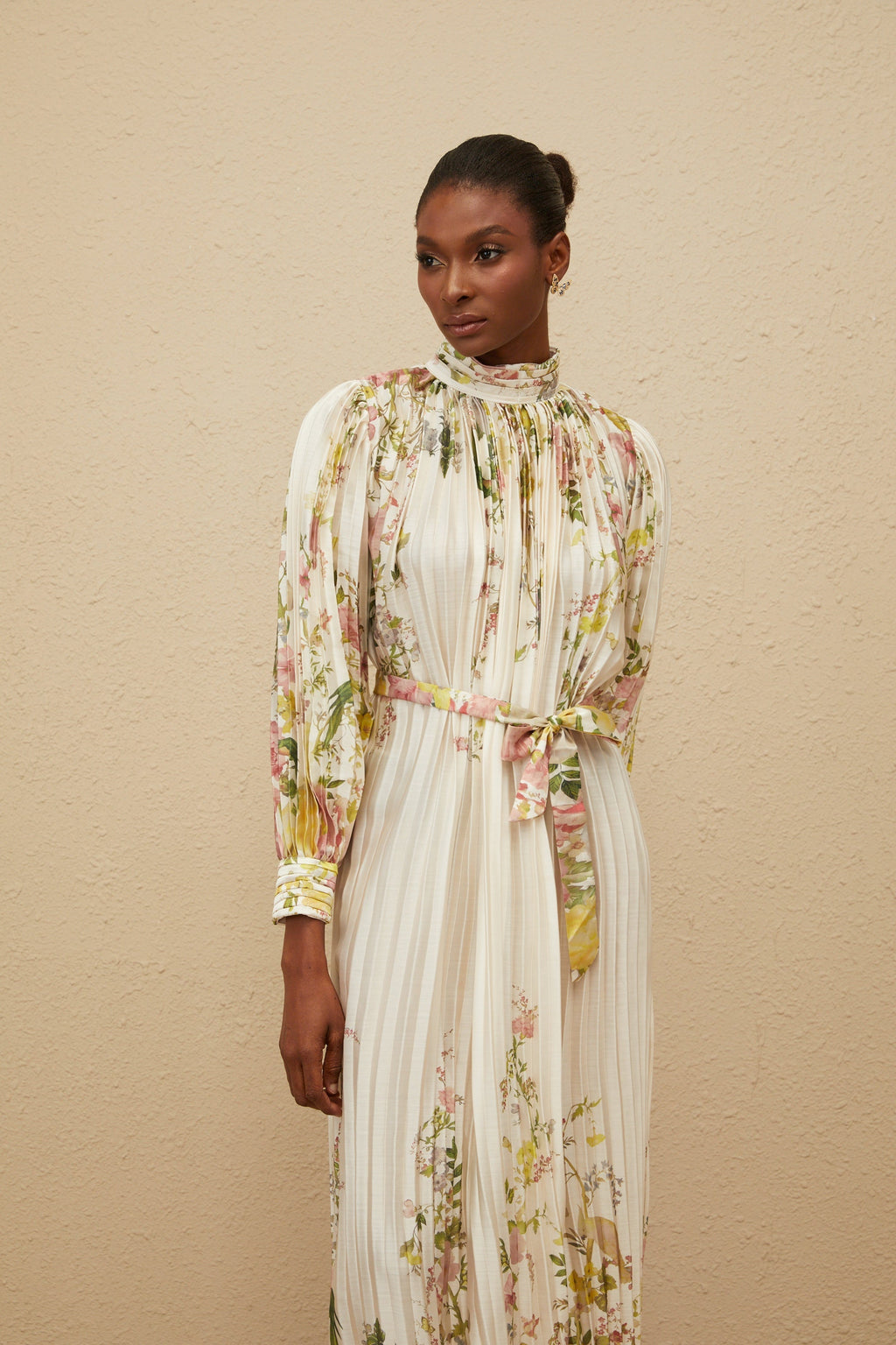 Poetique White Fully Pleated Midi Dress Elegant Flowy Summer Spring Attire