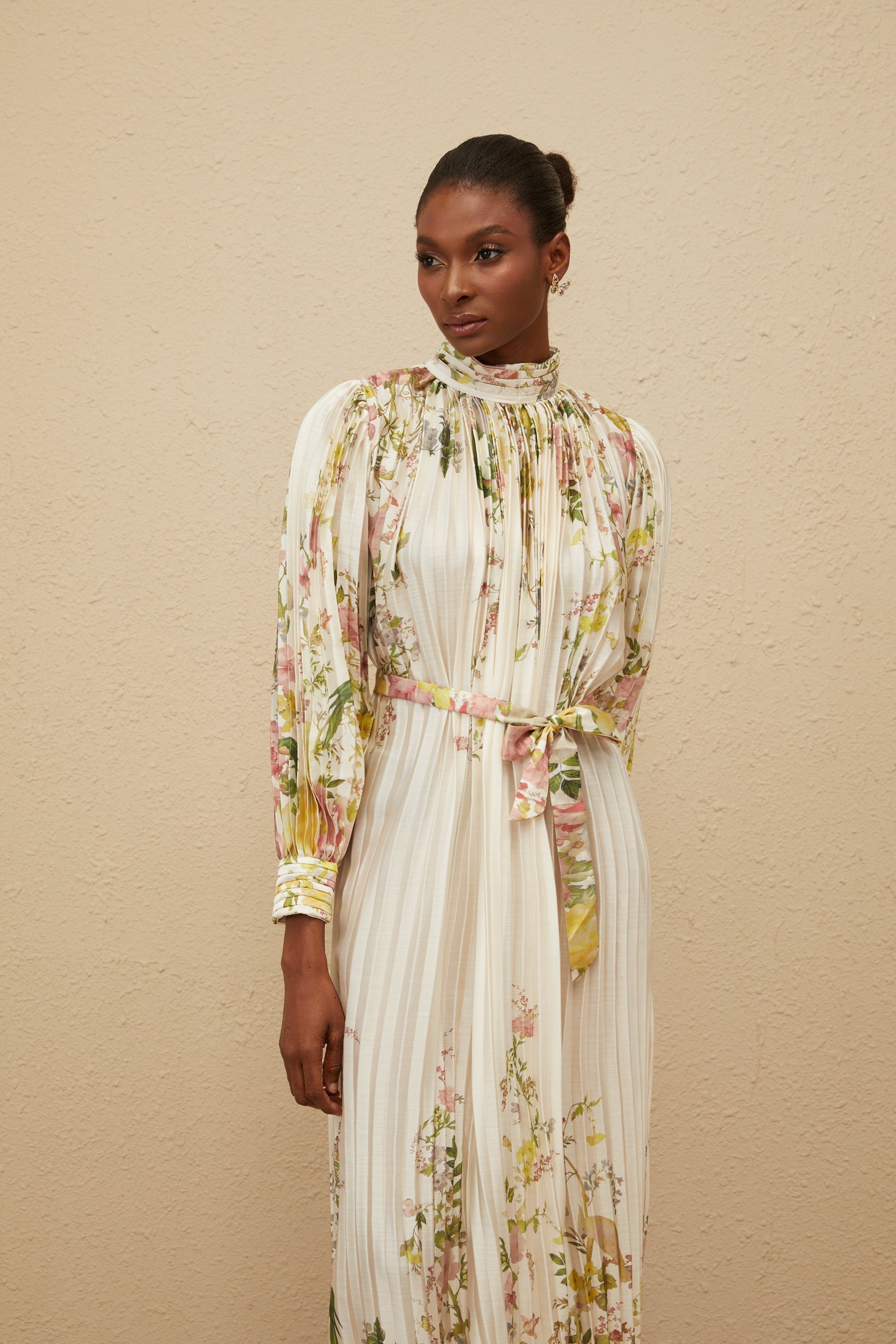 Poetique White Fully Pleated Midi Dress Elegant Flowy Summer Spring Attire