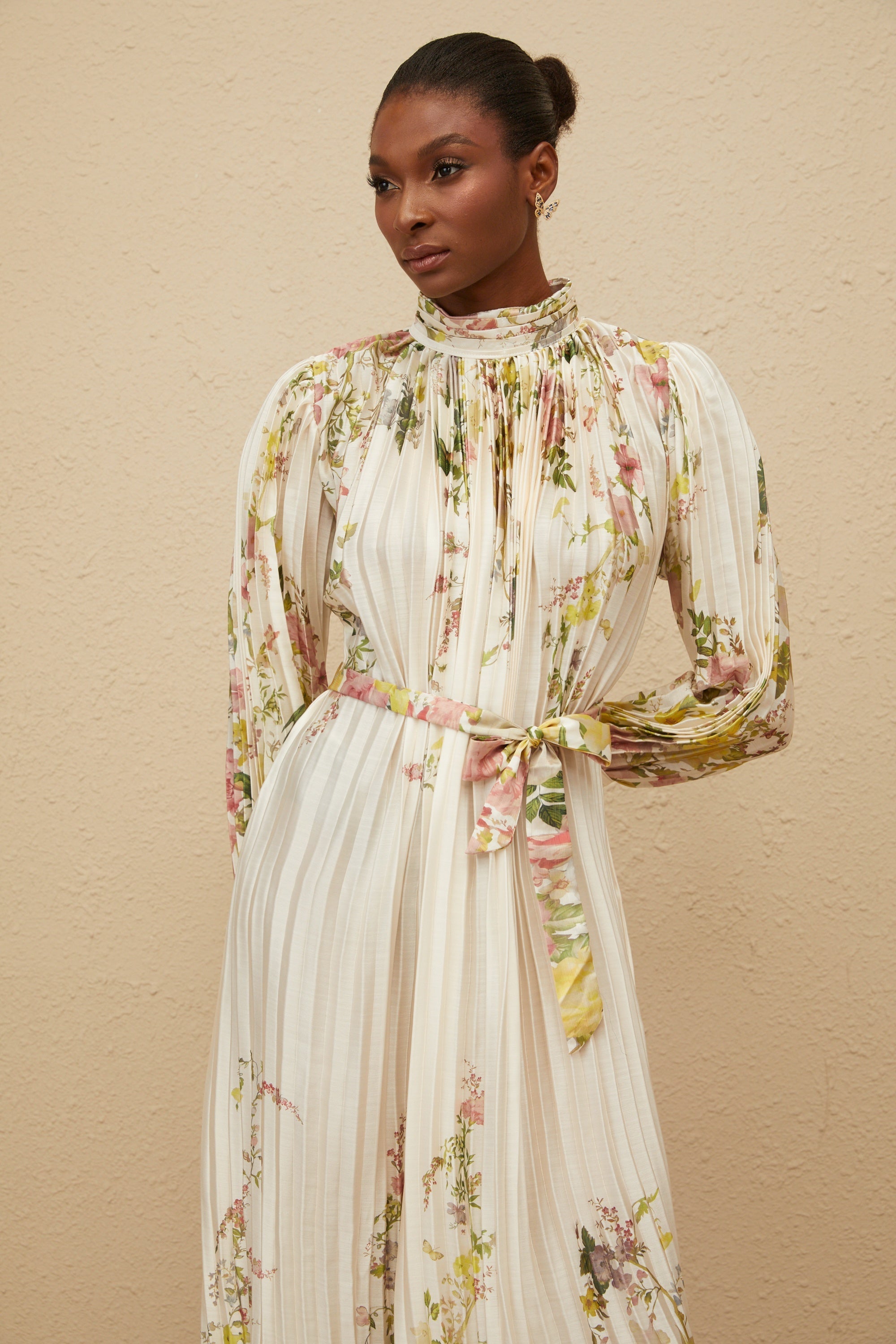 Poetique White Fully Pleated Midi Dress Elegant Flowy Summer Spring Attire