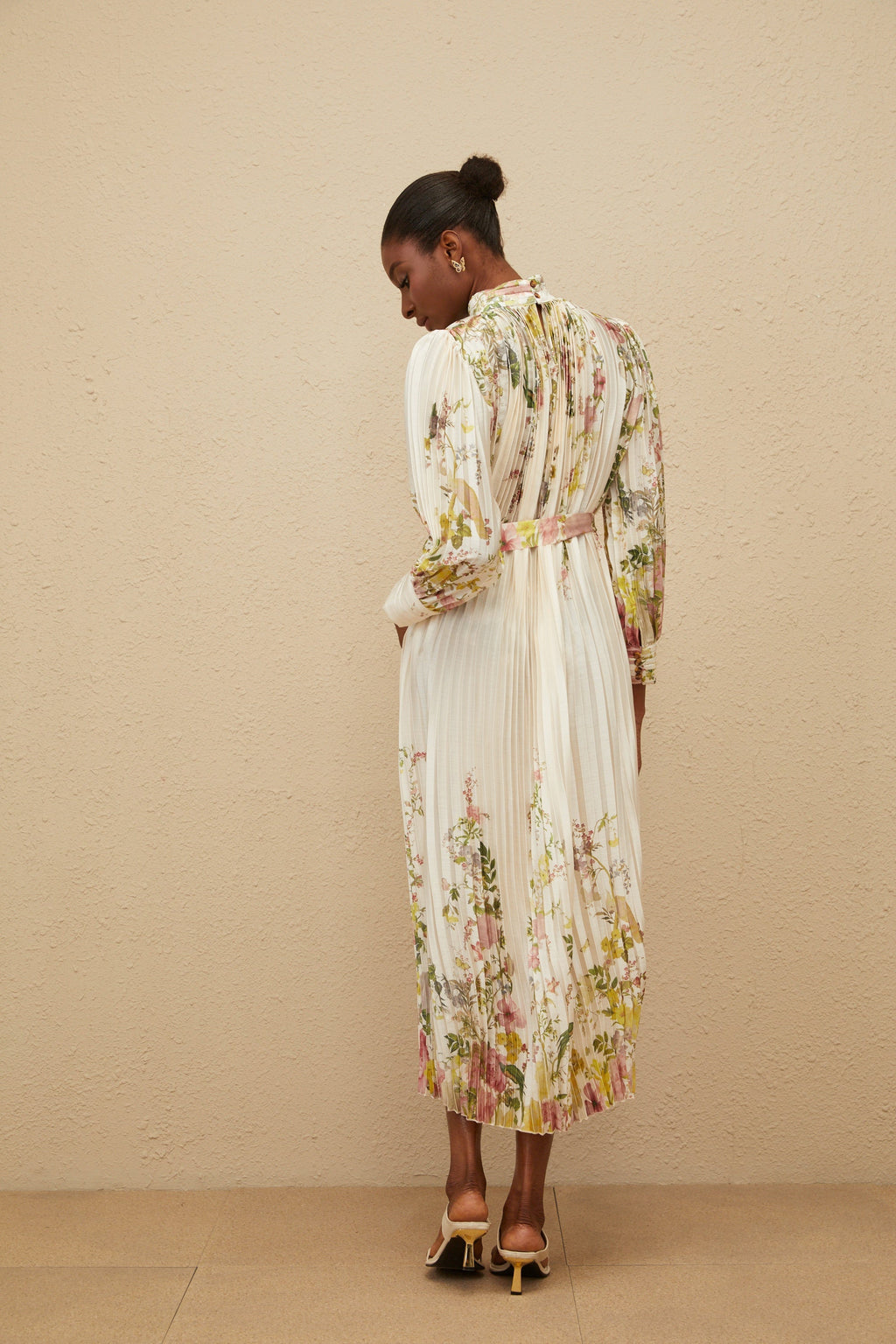 Poetique White Fully Pleated Midi Dress Elegant Flowy Summer Spring Attire