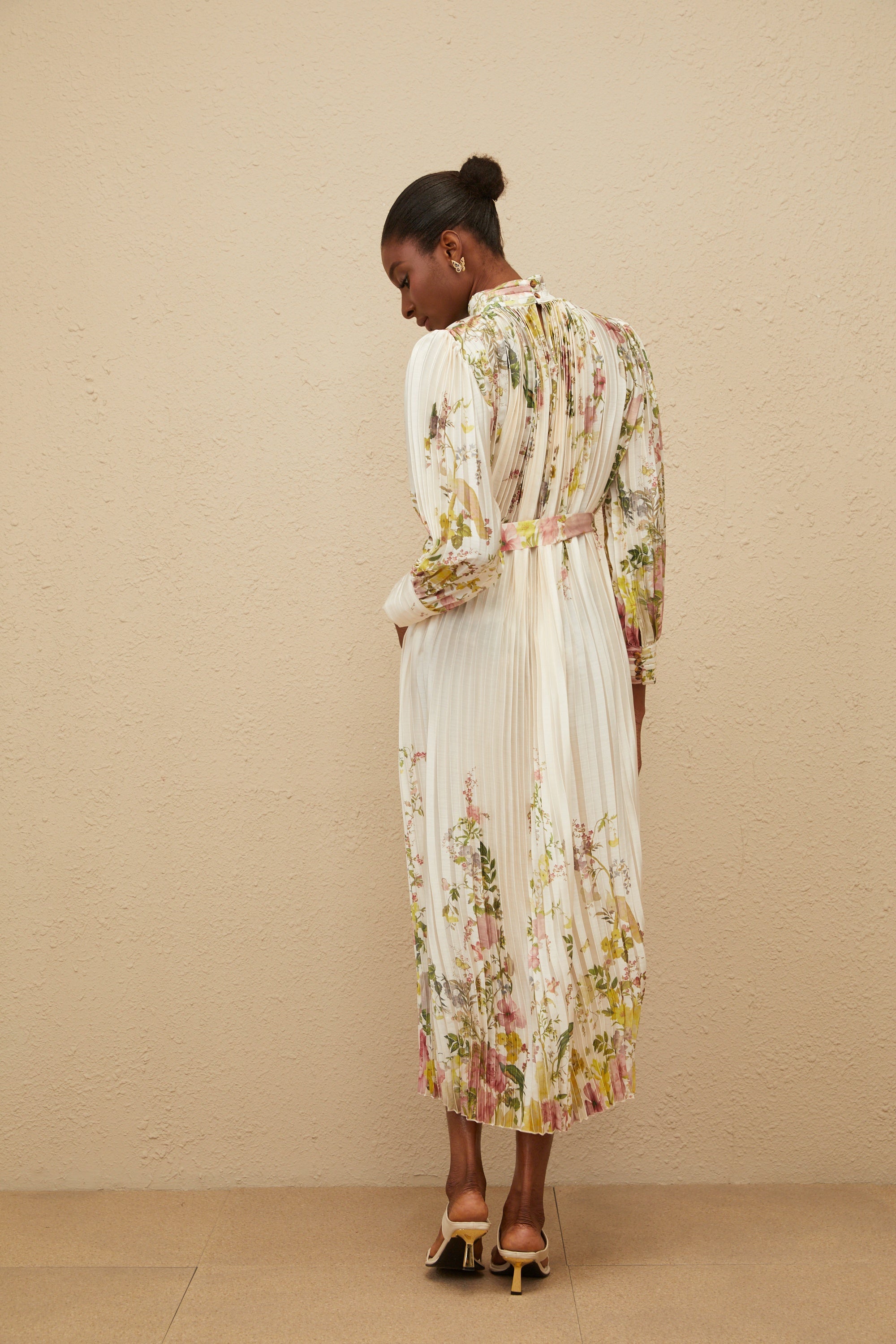 Poetique White Fully Pleated Midi Dress Elegant Flowy Summer Spring Attire