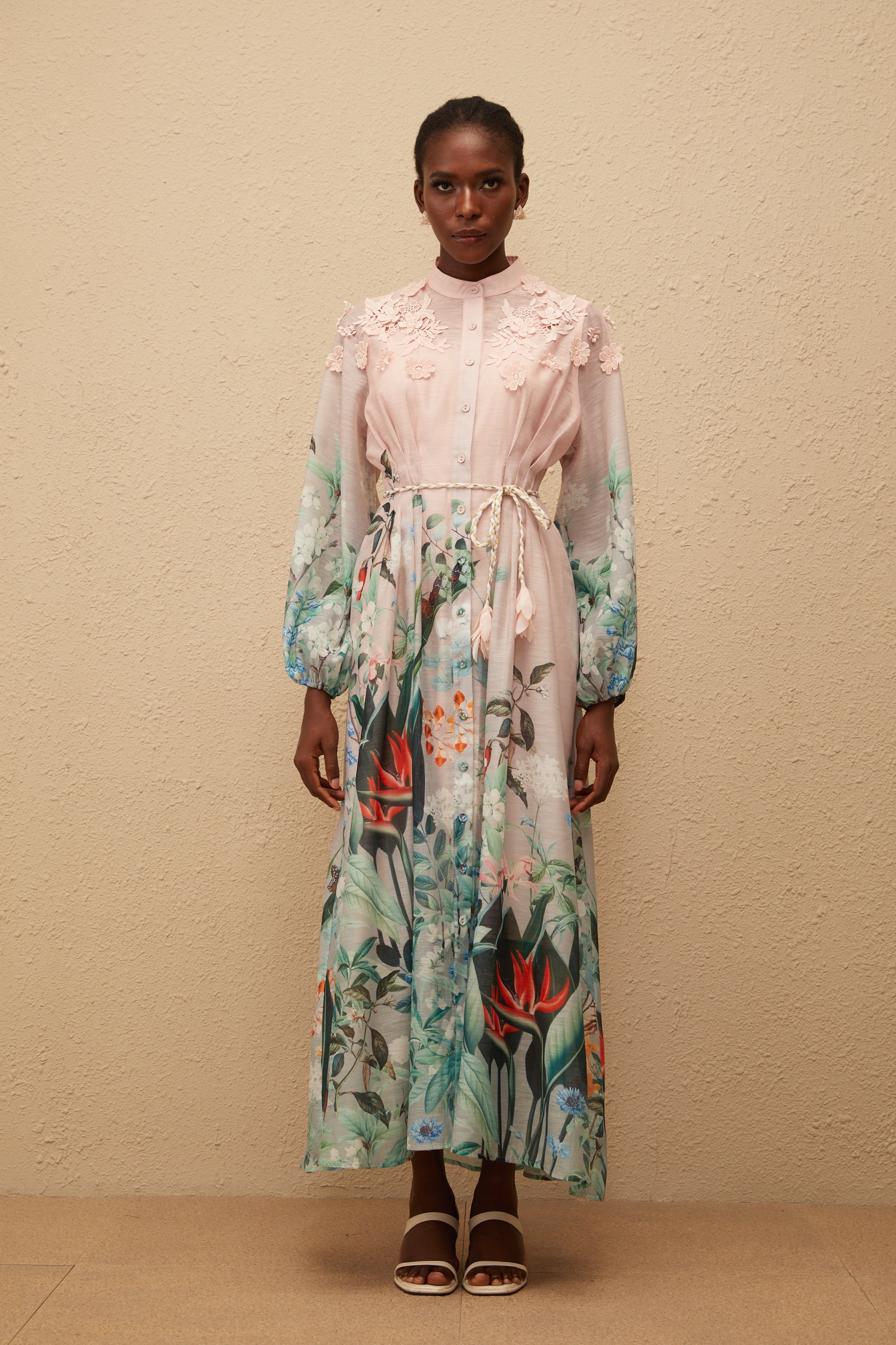 Elegant Green Floral Print Maxi Dress - Bohemian Flowy V-Neck Summer Gown