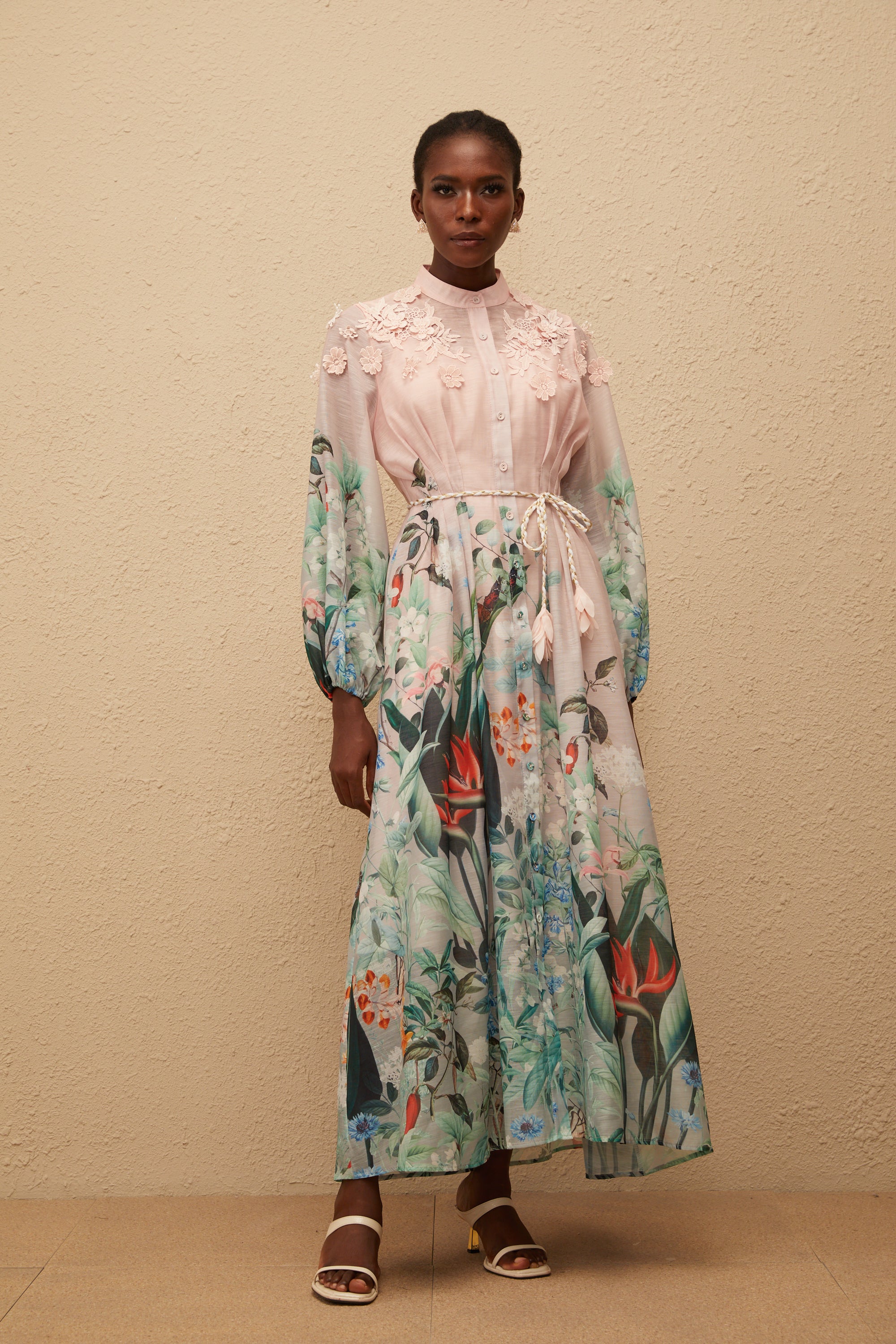 Elegant Green Floral Print Maxi Dress - Bohemian Flowy V-Neck Summer Gown