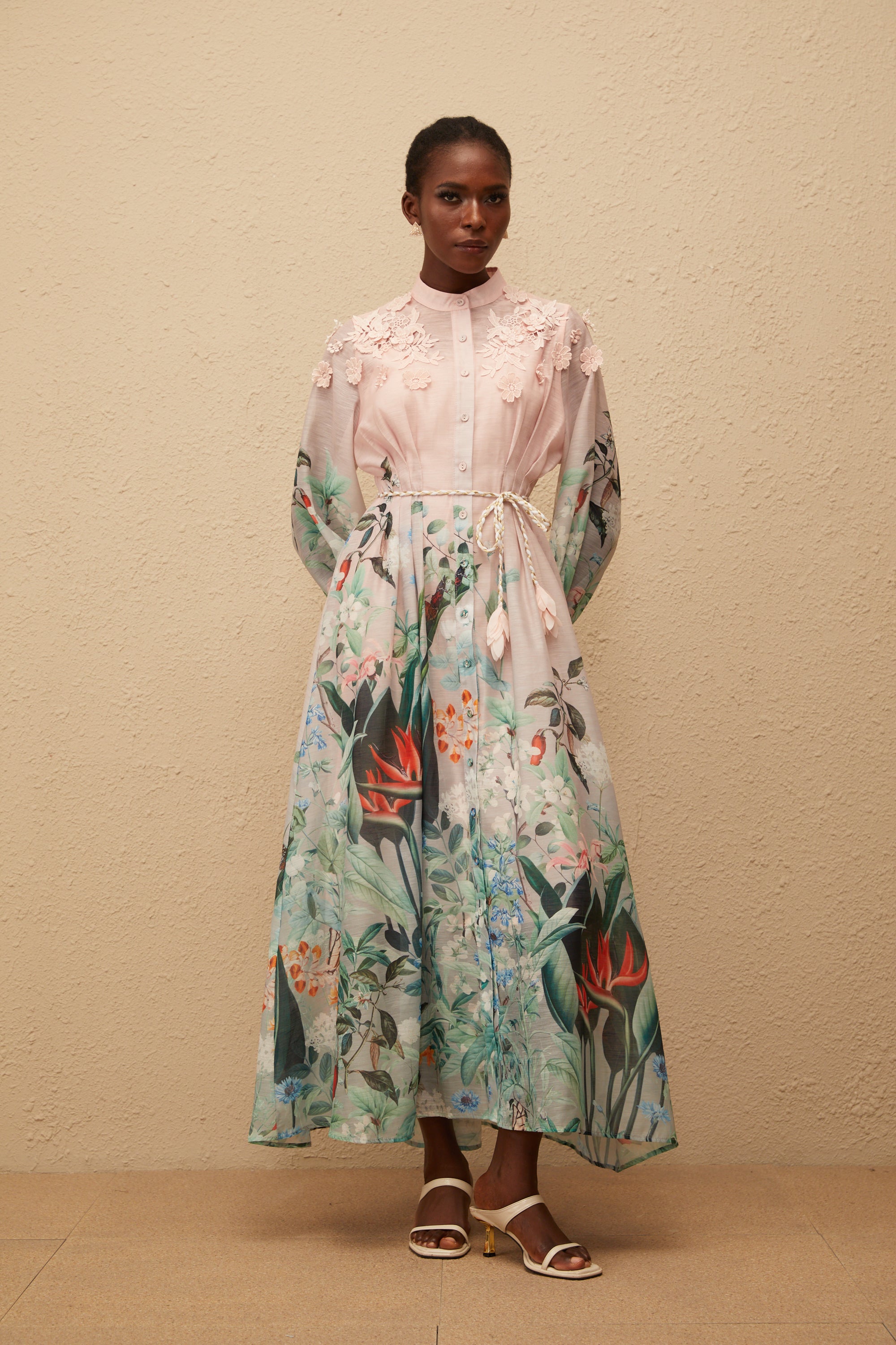 Elegant Green Floral Print Maxi Dress - Bohemian Flowy V-Neck Summer Gown