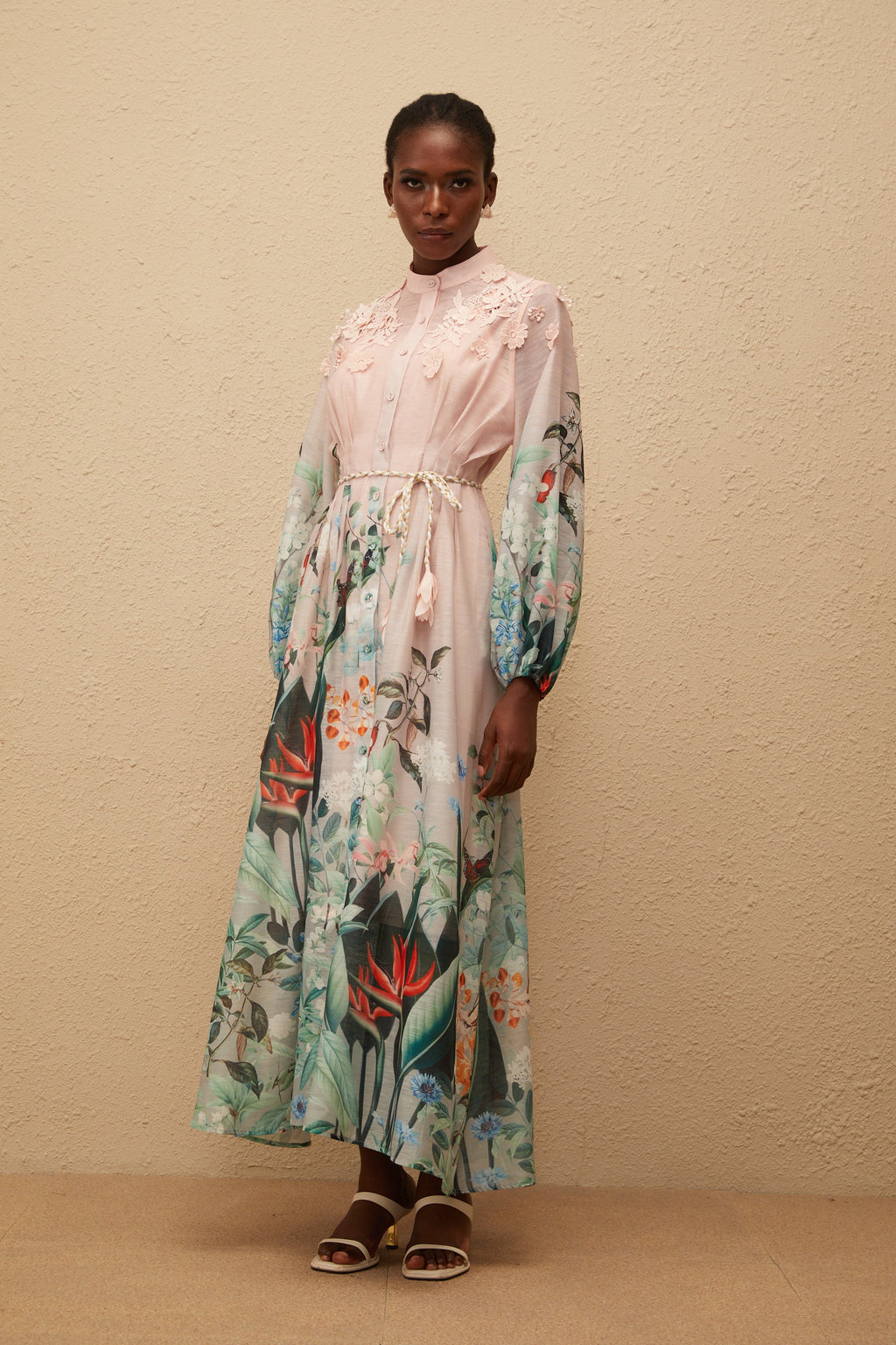 Elegant Green Floral Print Maxi Dress - Bohemian Flowy V-Neck Summer Gown