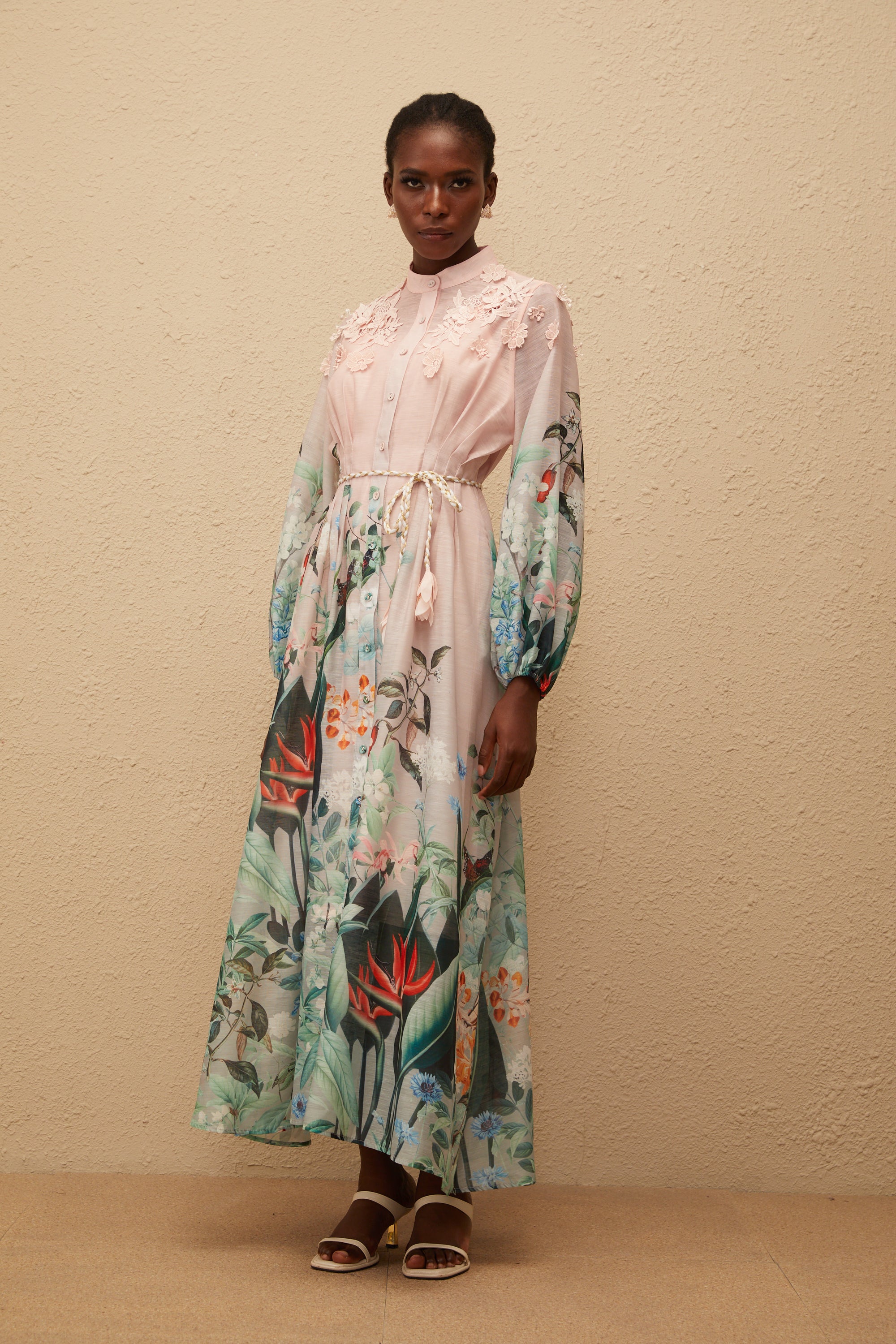 Elegant Green Floral Print Maxi Dress - Bohemian Flowy V-Neck Summer Gown