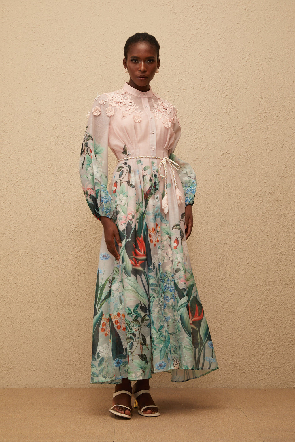 Elegant Green Floral Print Maxi Dress - Bohemian Flowy V-Neck Summer Gown