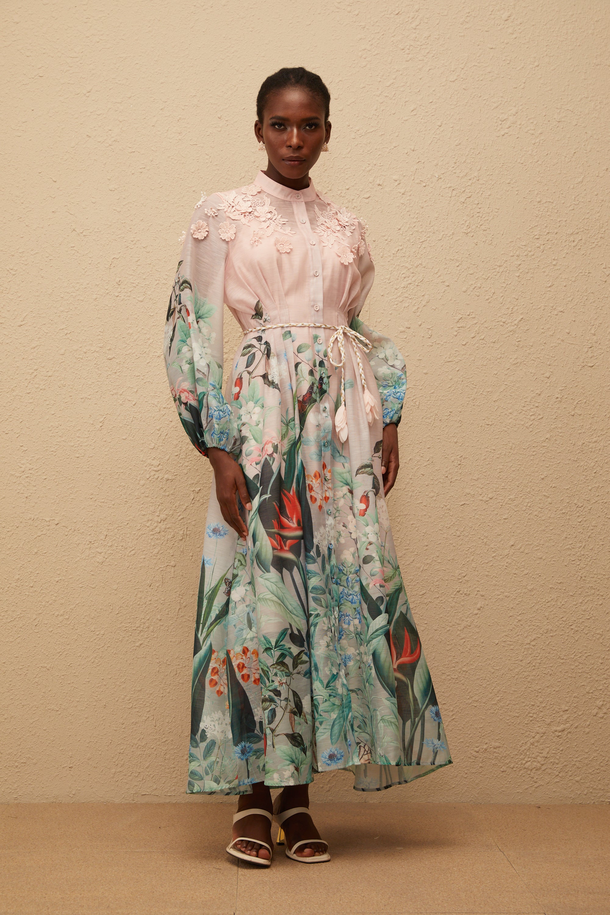 Elegant Green Floral Print Maxi Dress - Bohemian Flowy V-Neck Summer Gown