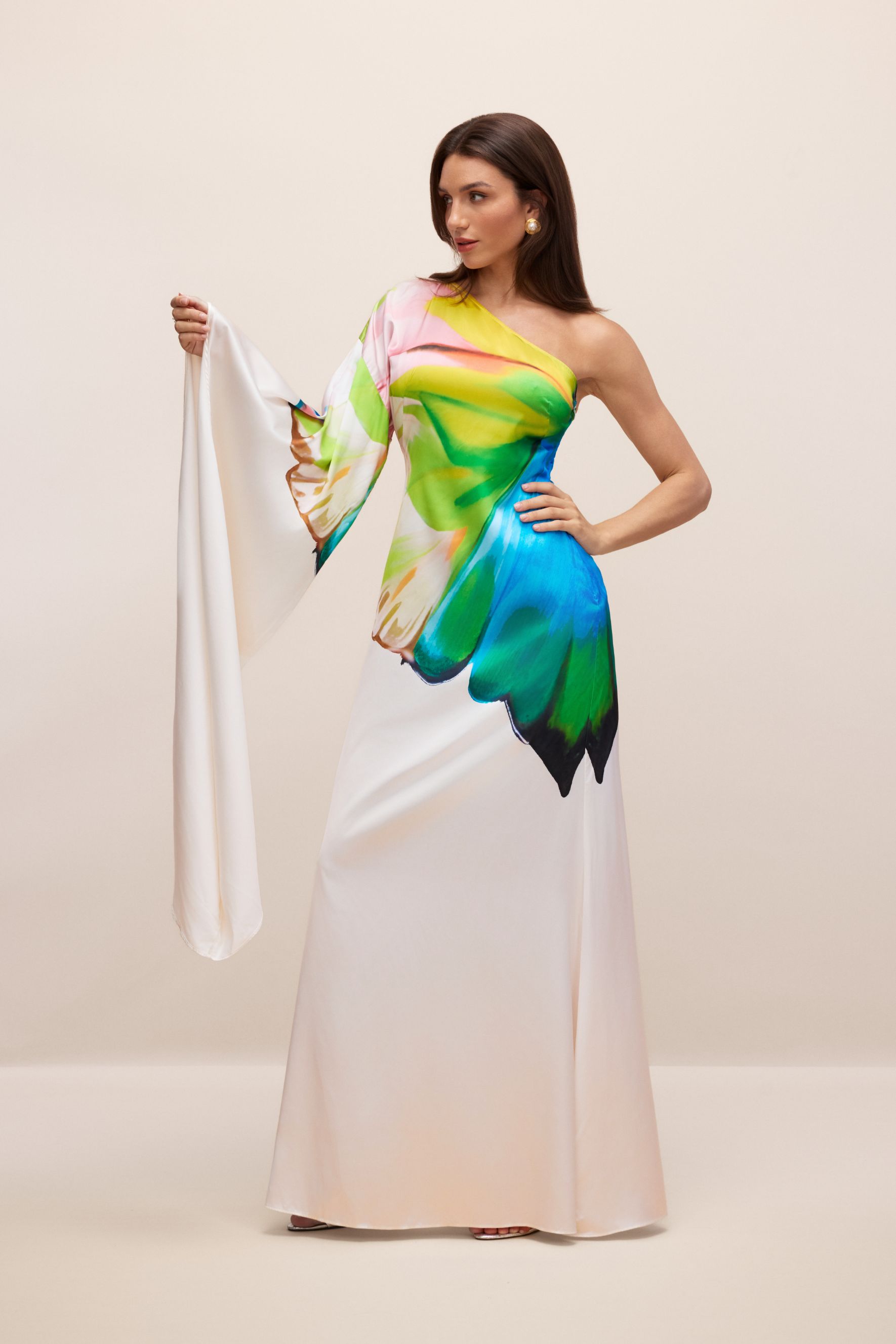 Bernice Printed One-Shoulder Single Sleeve Maxi Dress for Tropical Getaways