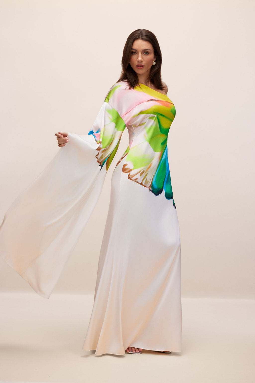 Bernice Printed One-Shoulder Single Sleeve Maxi Dress for Tropical Getaways