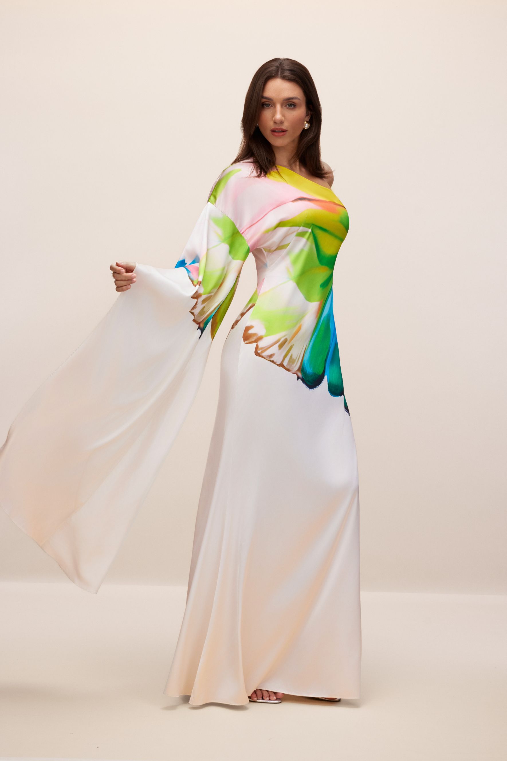 Bernice Printed One-Shoulder Single Sleeve Maxi Dress for Tropical Getaways