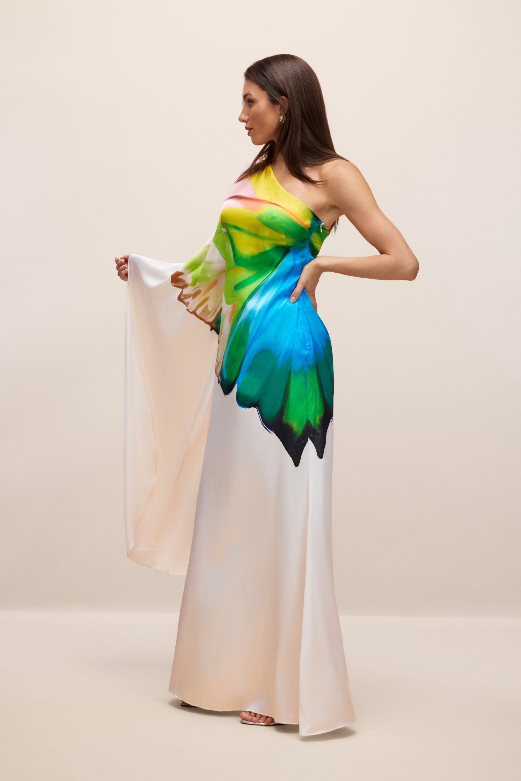 Bernice Printed One-Shoulder Single Sleeve Maxi Dress for Tropical Getaways