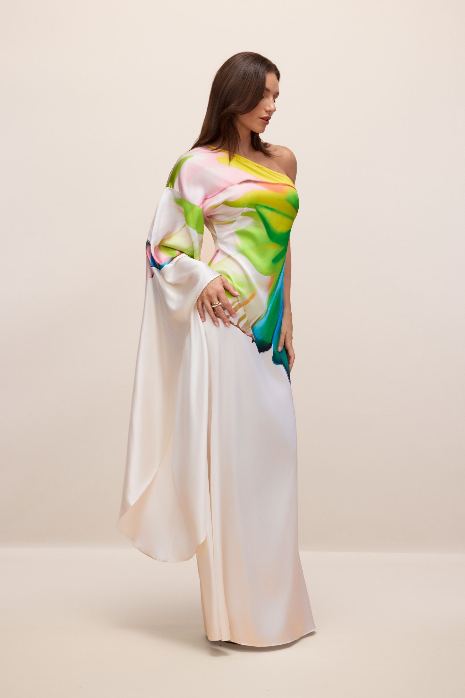 Bernice Printed One-Shoulder Single Sleeve Maxi Dress for Tropical Getaways