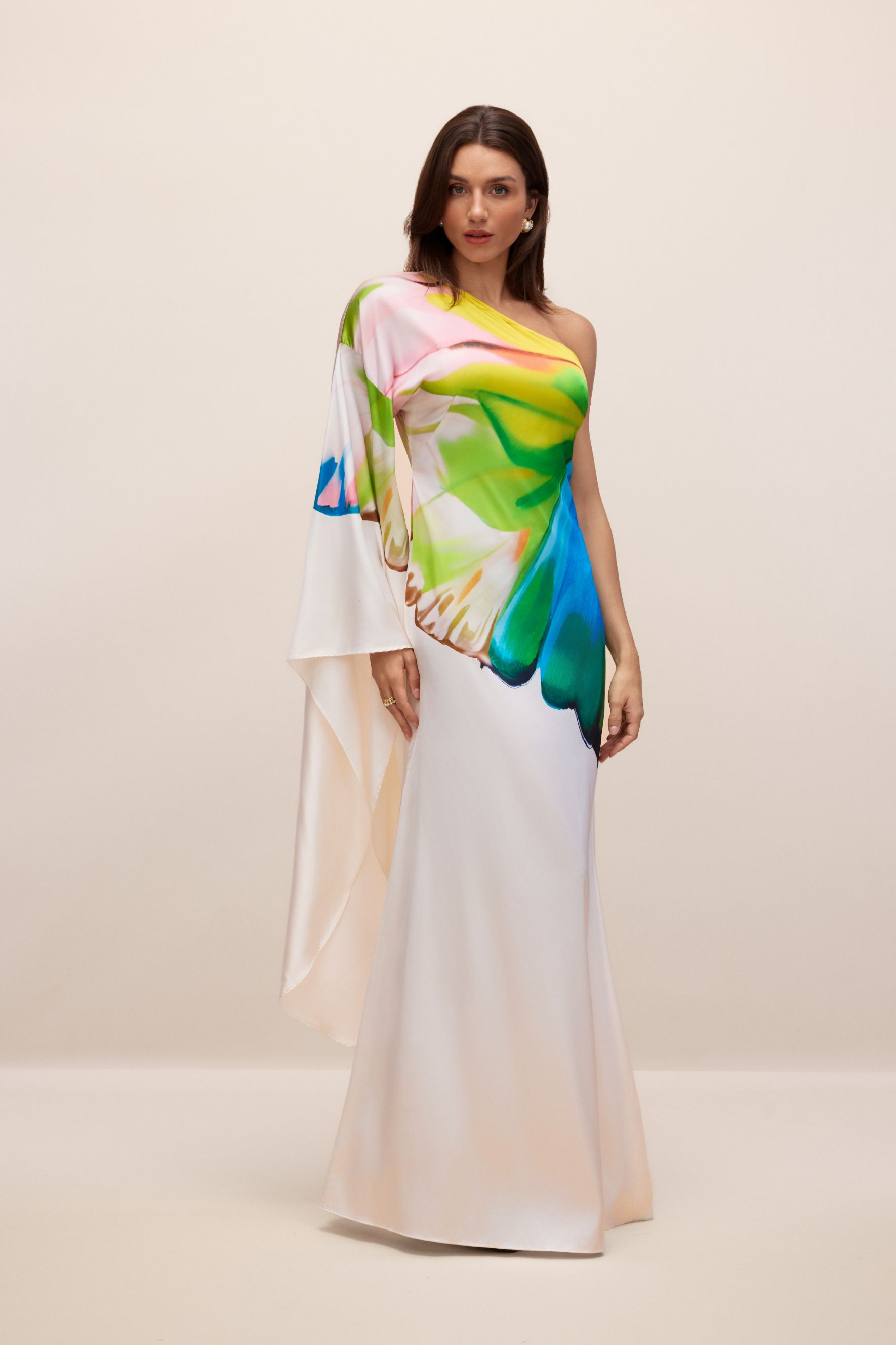 Bernice Printed One-Shoulder Single Sleeve Maxi Dress for Tropical Getaways
