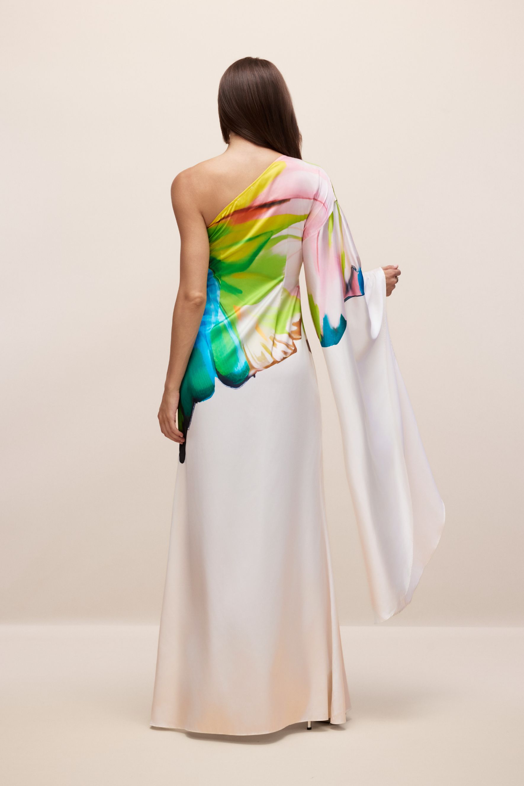 Bernice Printed One-Shoulder Single Sleeve Maxi Dress for Tropical Getaways