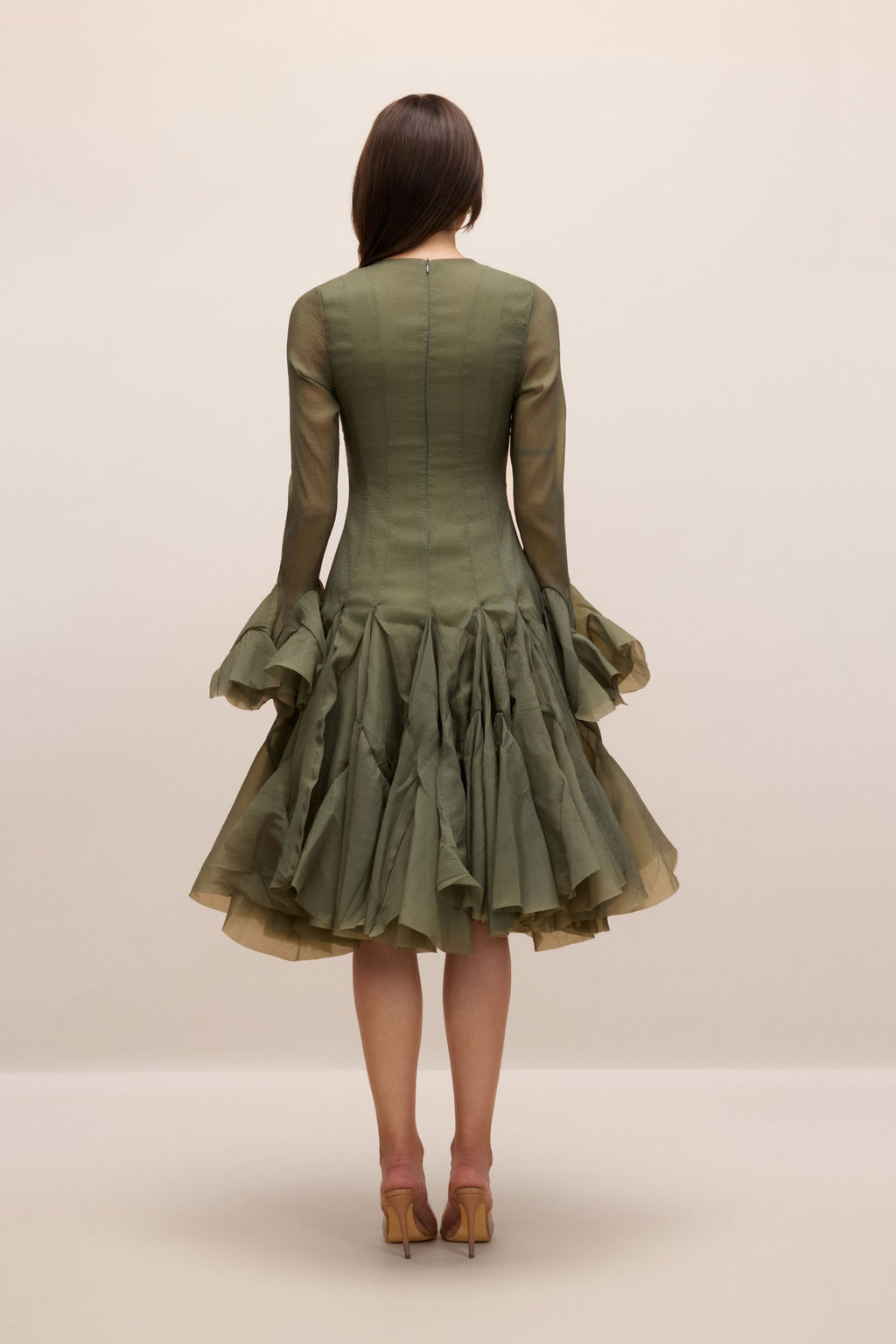 Gloria Elegant Long Sleeve Flared Hem Midi Dress for Fall Events
