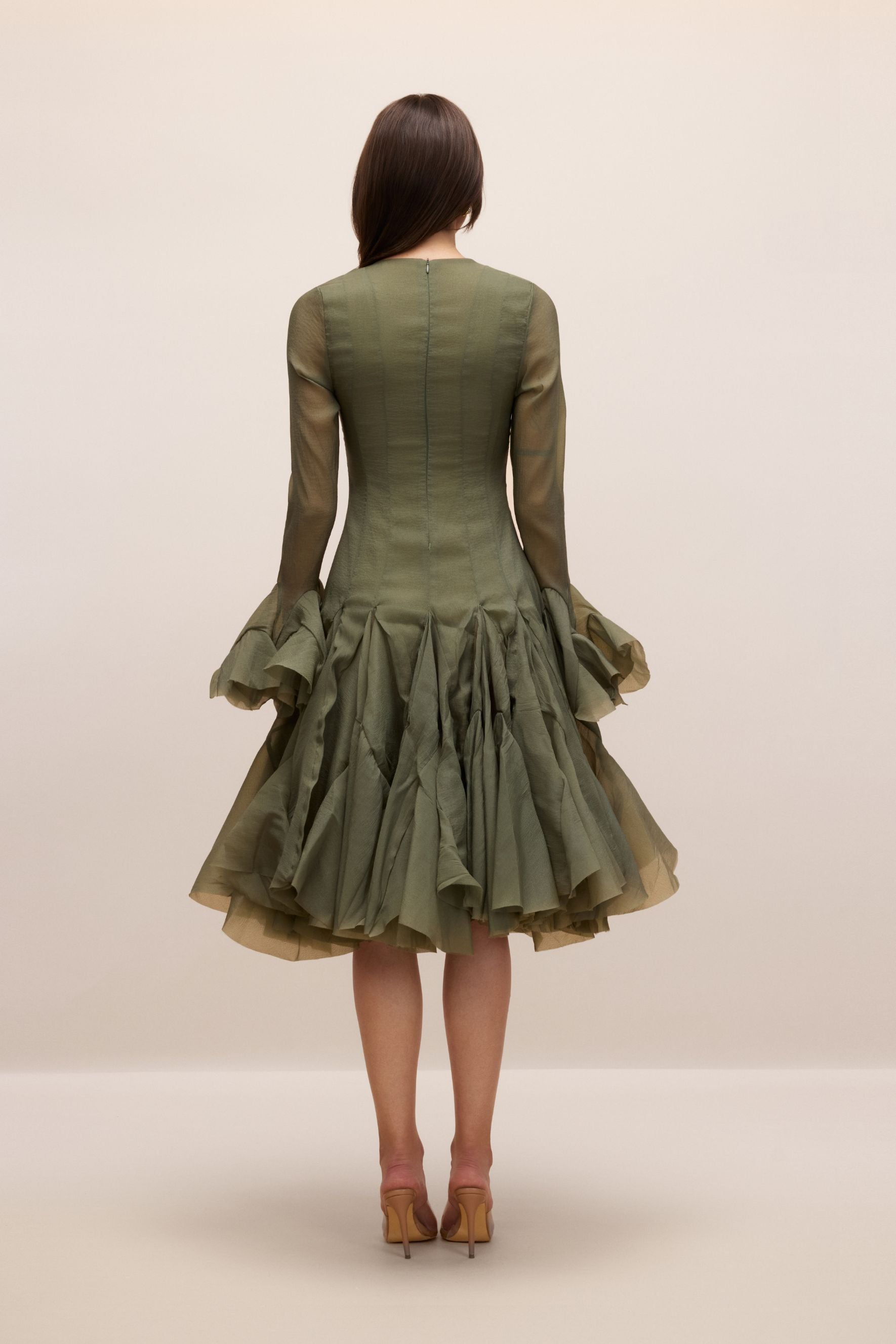 Gloria Elegant Long Sleeve Flared Hem Midi Dress for Fall Events