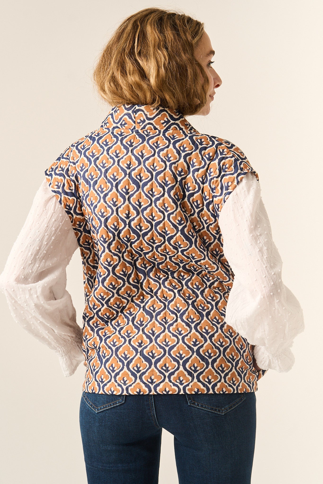 Stylish Lúa Beige Printed Cotton Vest for Women - Versatile Layering Fashion