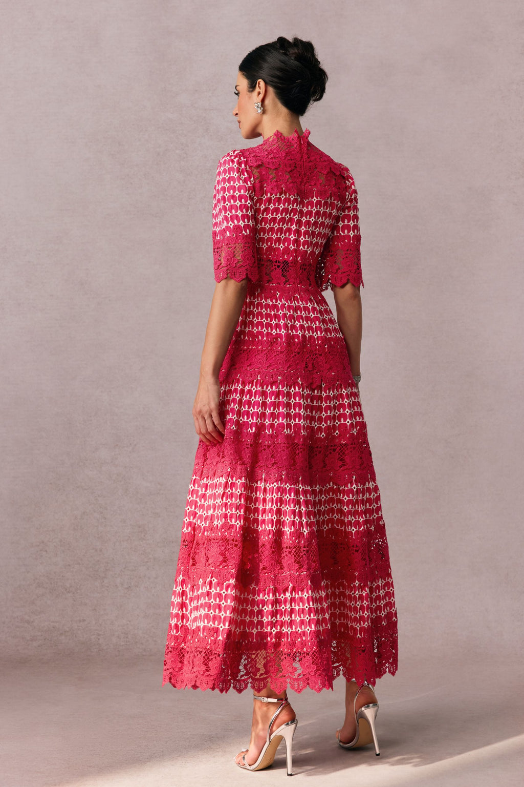 Elegant Sabrina Embroidered Lace Short Sleeve Midi Dress for Women